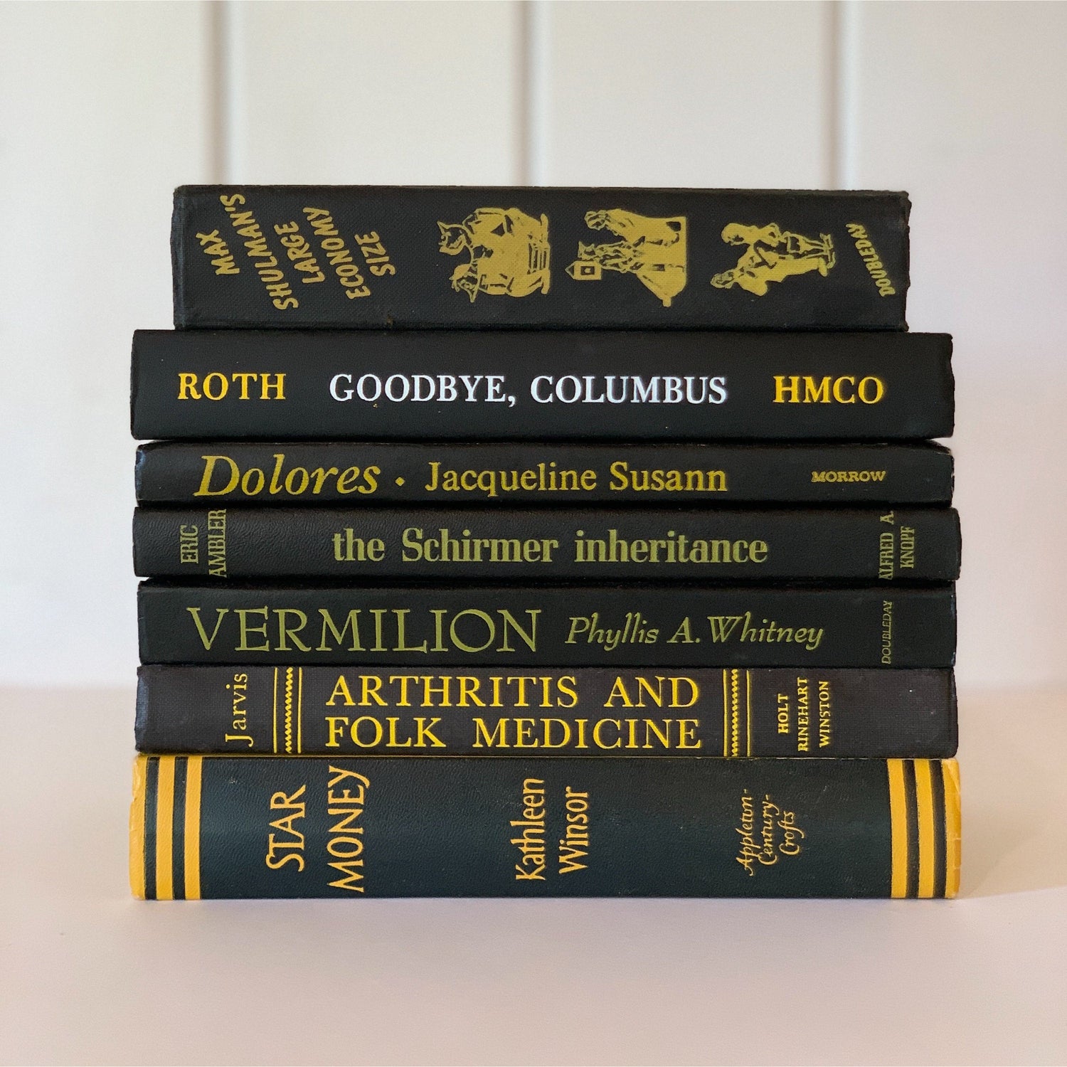 Large Vintage Black Books With Colorful Lettering for Decor