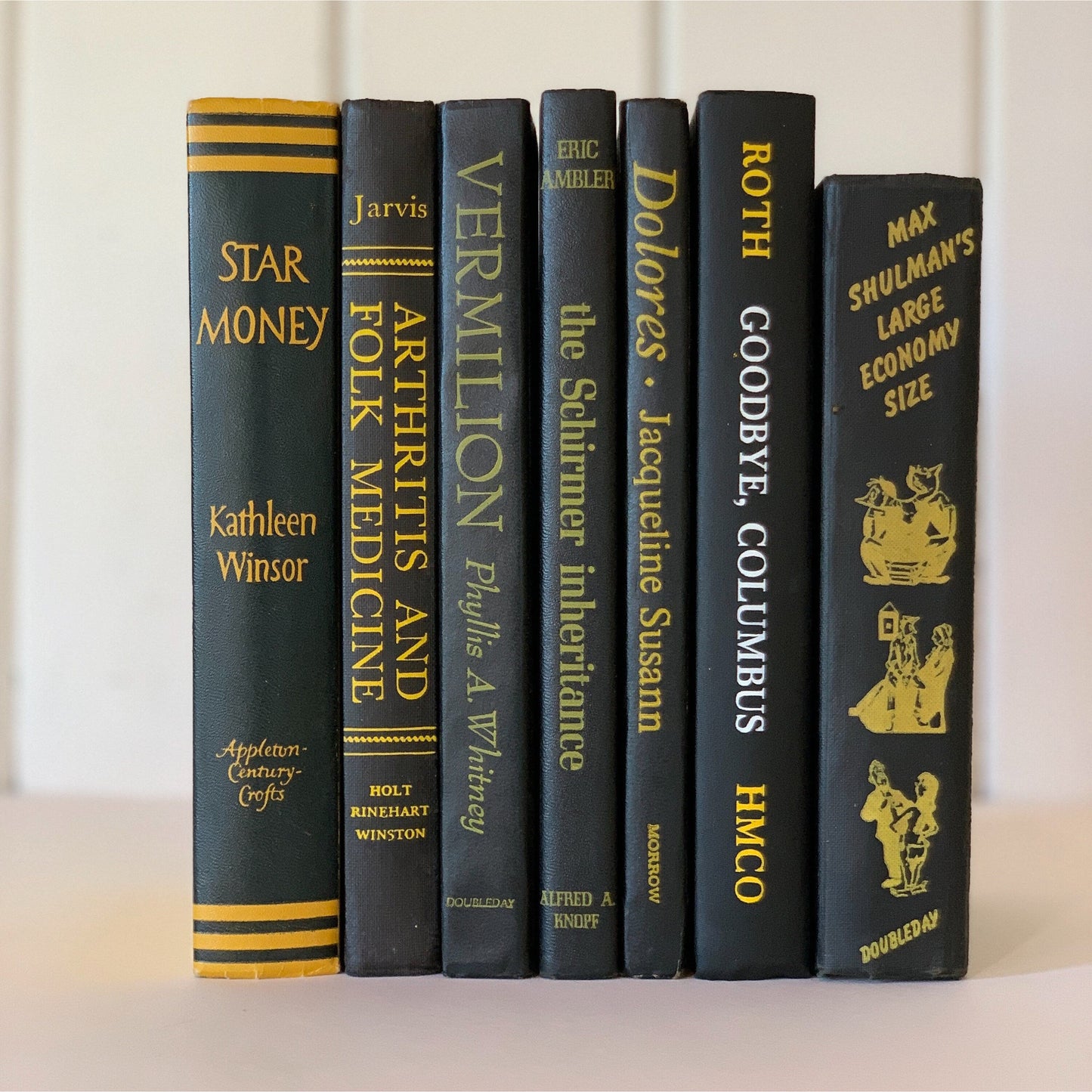 Yellow and Black Vintage Decorative Book Set for Display, Rainbow Bookshelf Decor