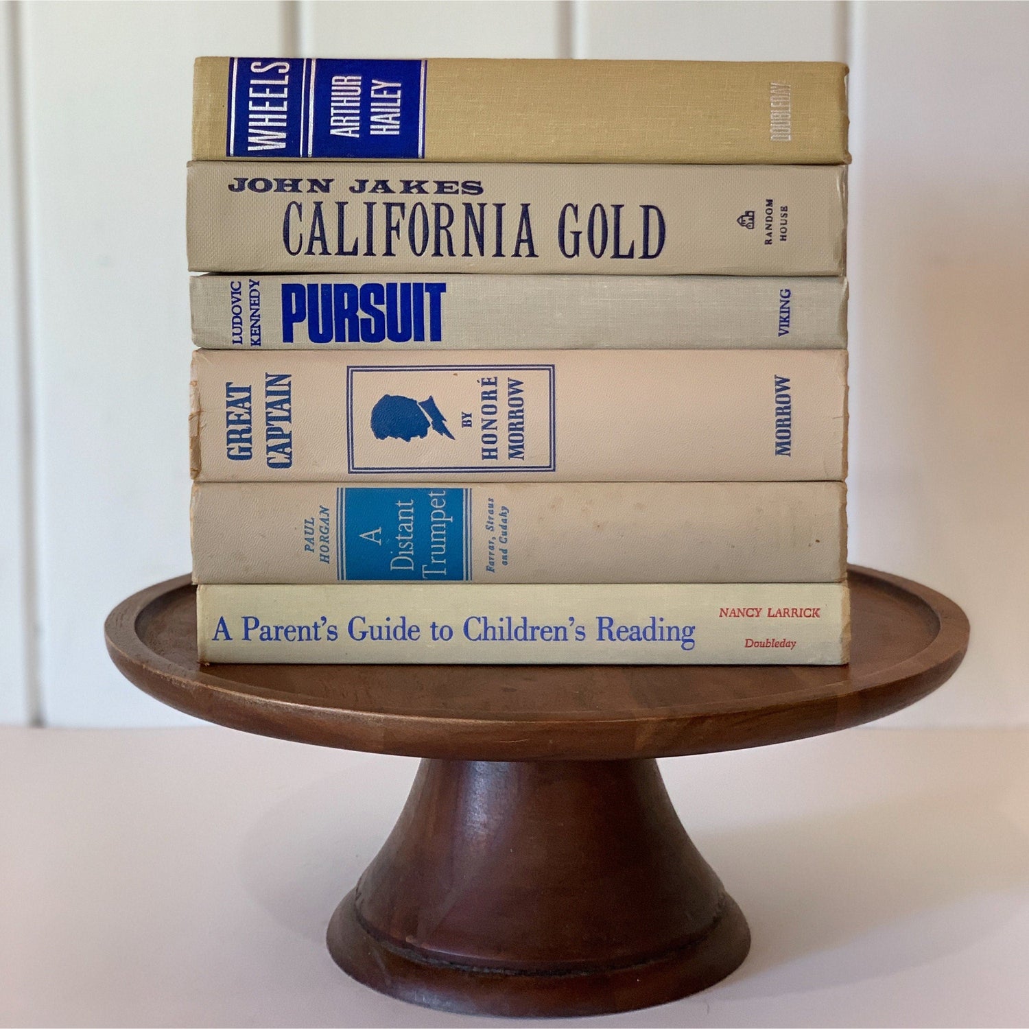Decorative Books, Blue and Beige Vintage Books for Decor, Bookshelf Decor