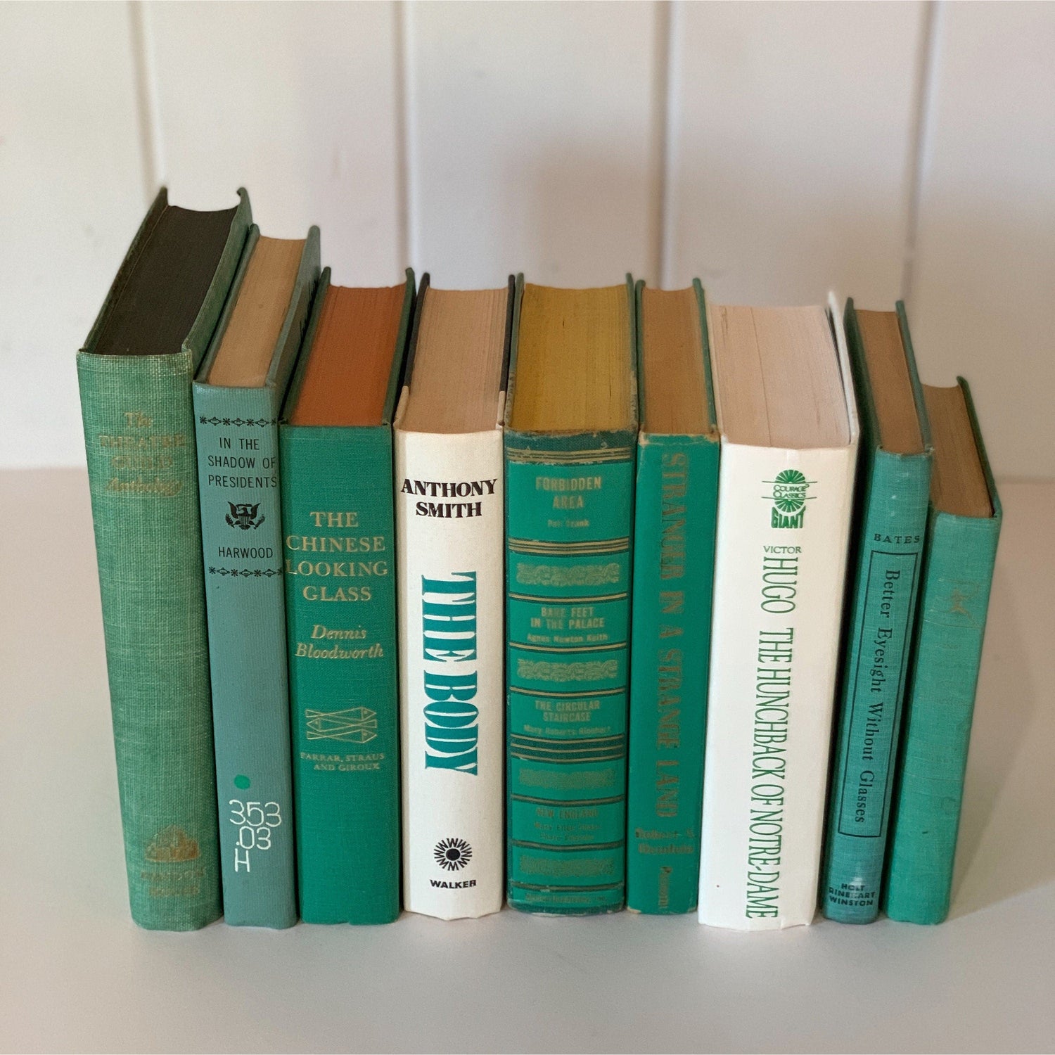 Teal Green and White Vintage Books for Bookshelf Decor, Decorative Books, Handmade Decor