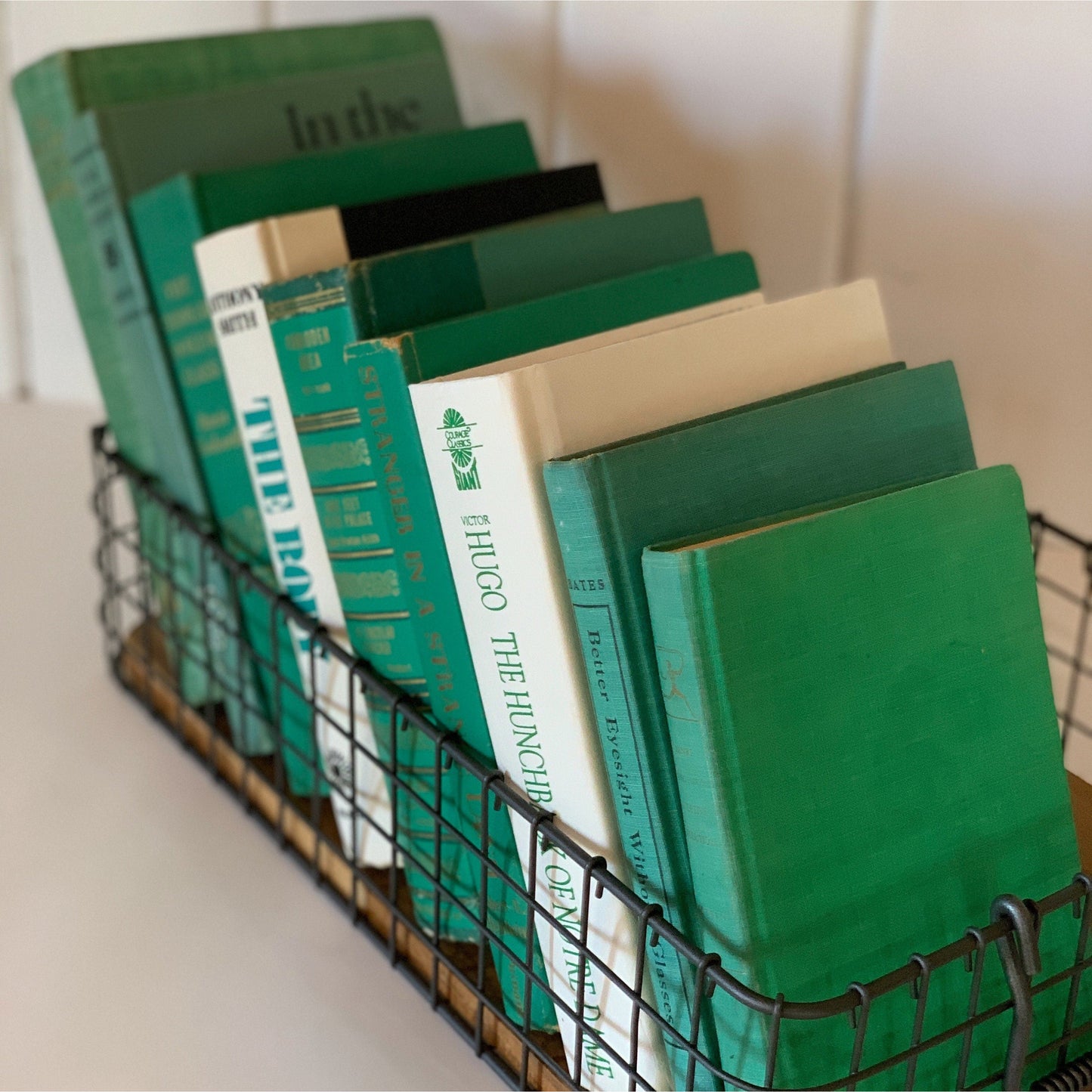 Teal Green and White Vintage Books for Bookshelf Decor, Decorative Books, Handmade Decor