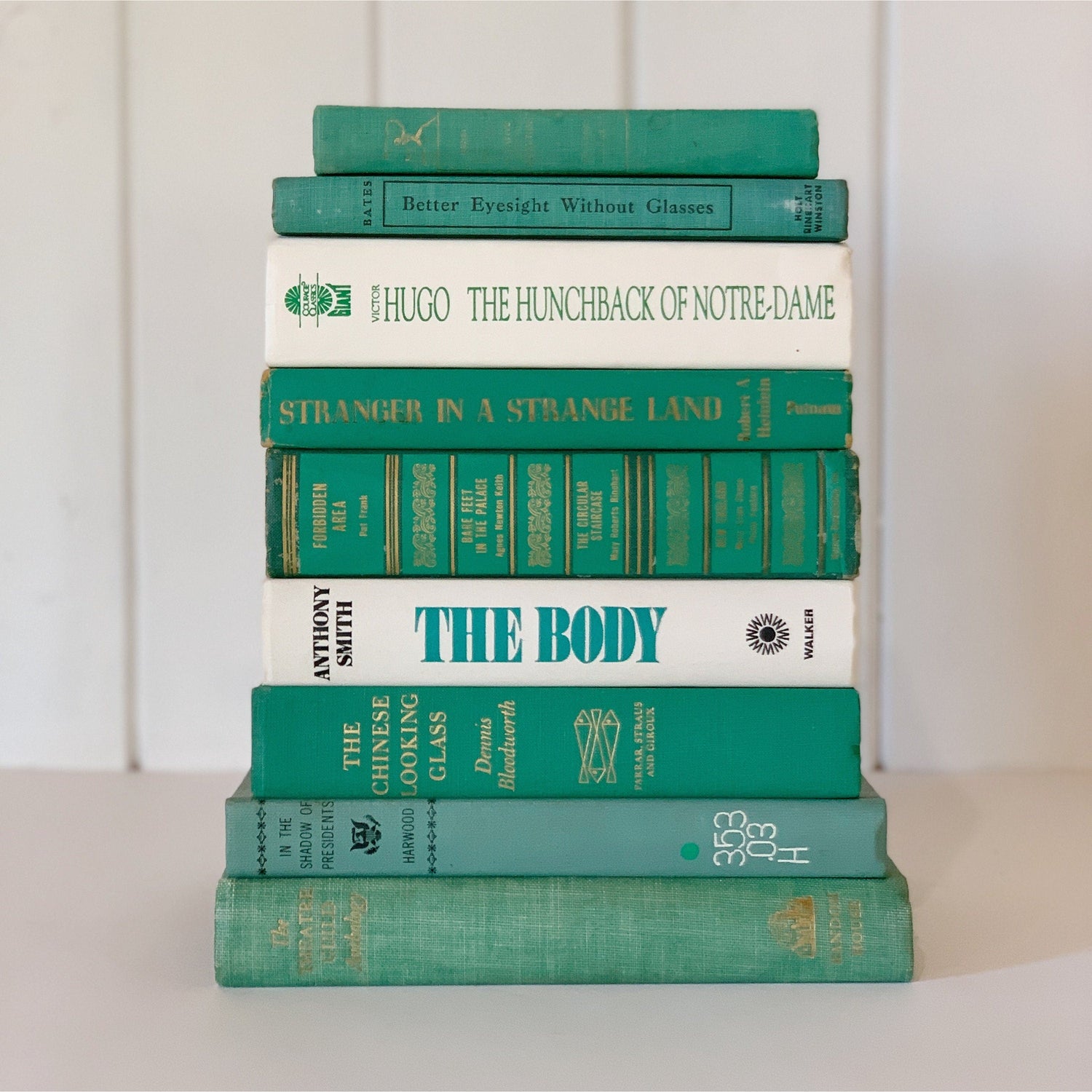 Teal Green and White Vintage Books for Bookshelf Decor, Decorative Books, Handmade Decor