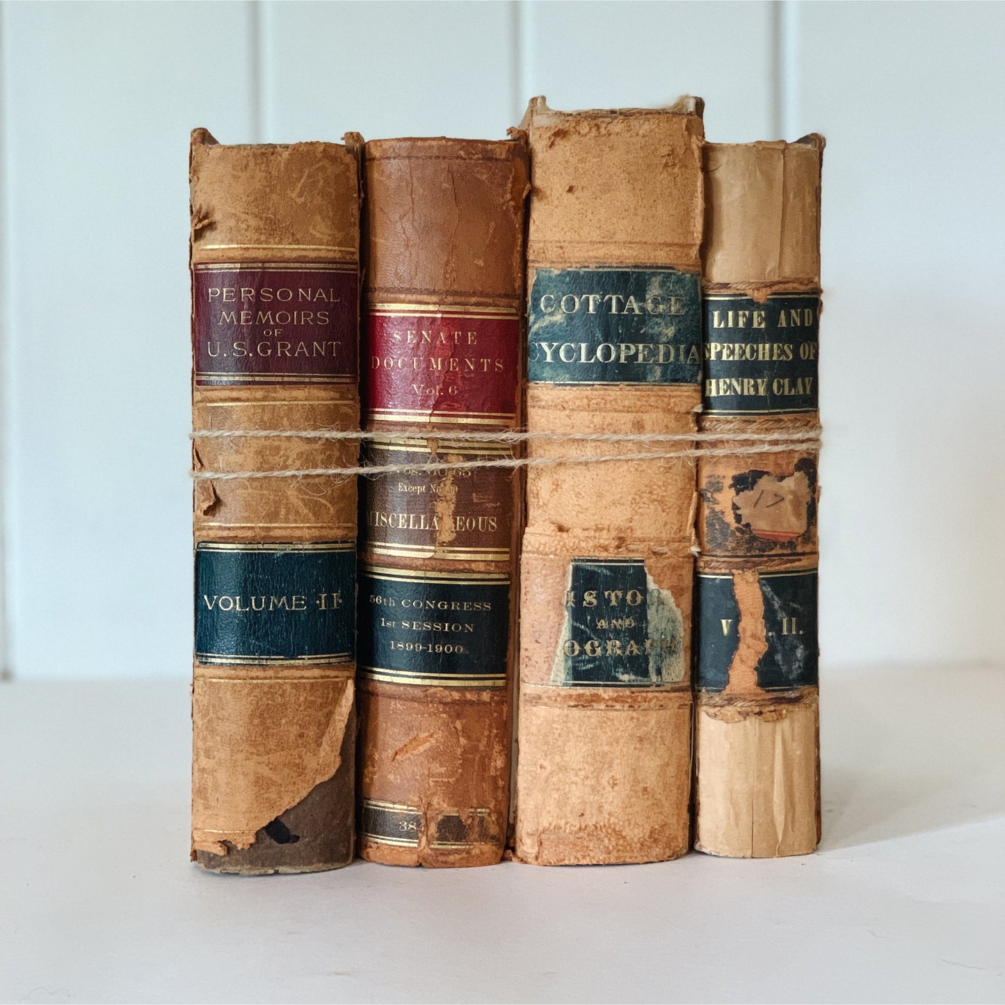 Antique Leather Distressed Books for Shelf Styling, Old Books