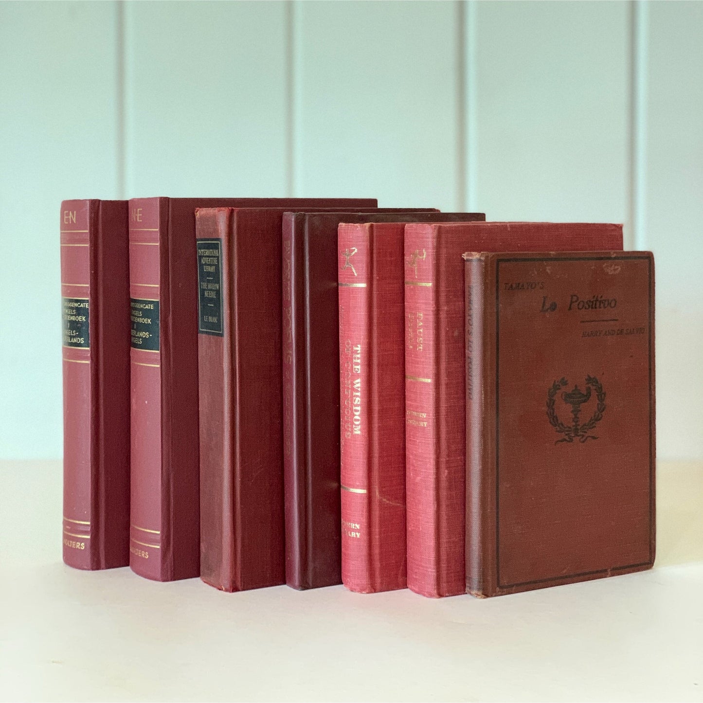 Dark Red Vintage Book Bundle, Maroon Decorative Books, Rainbow Bookshelf, Aesthetic Books