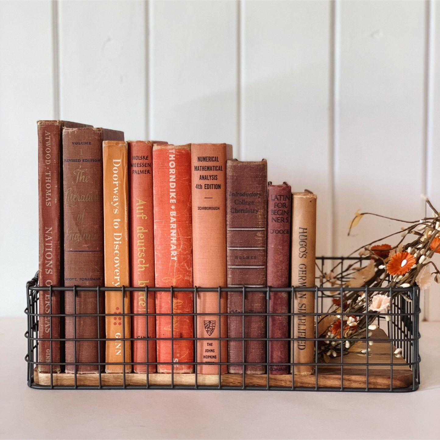 Vintage Orange and Red School Book Bundle for Classroom Decor, Farmhouse Shelf Styling