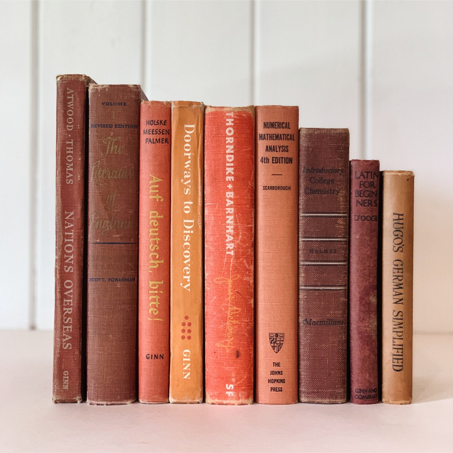 Vintage Orange and Red School Book Bundle for Classroom Decor, Farmhouse Shelf Styling