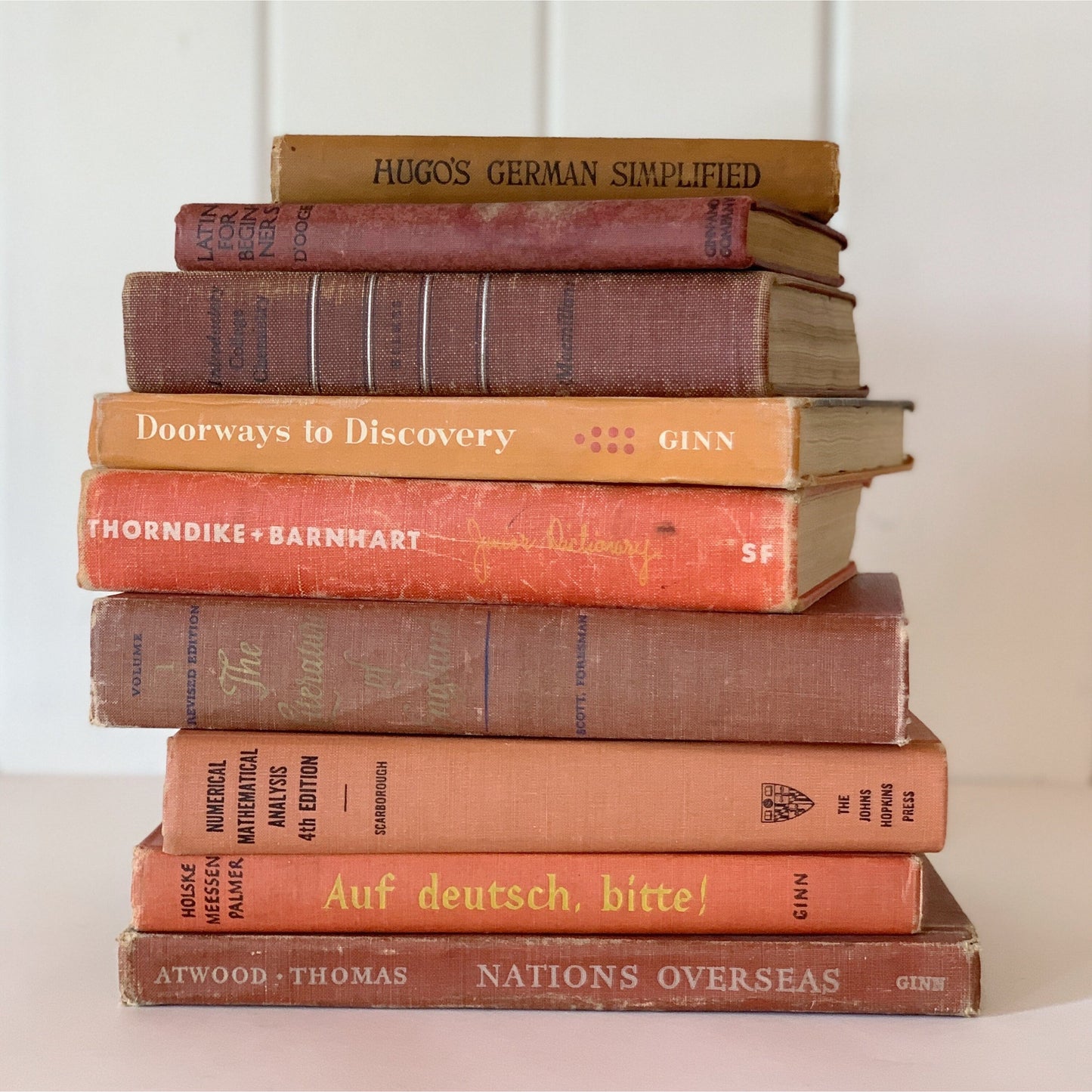 Vintage Orange and Red School Book Bundle for Classroom Decor, Farmhouse Shelf Styling