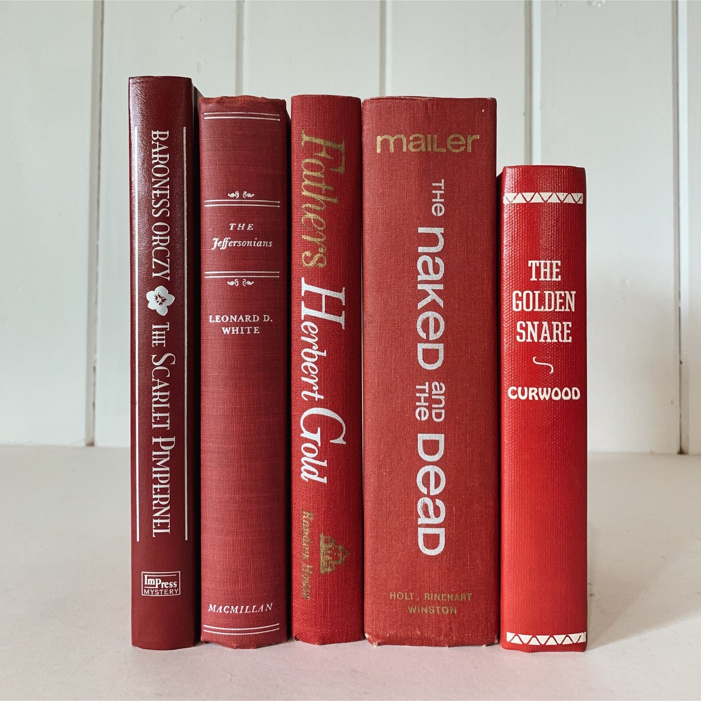 Vintage Red Book Bundle with White Lettering, Red and White Book Decor