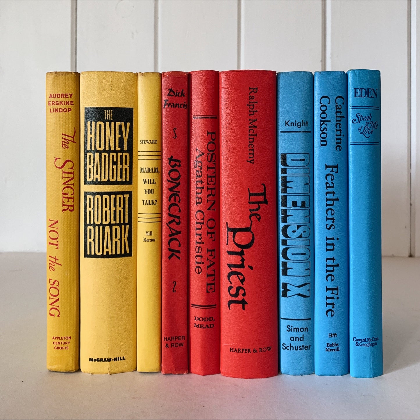 Retro Rainbow Books for Decor, Blue Red Yellow Book Bundle for Shelf Styling