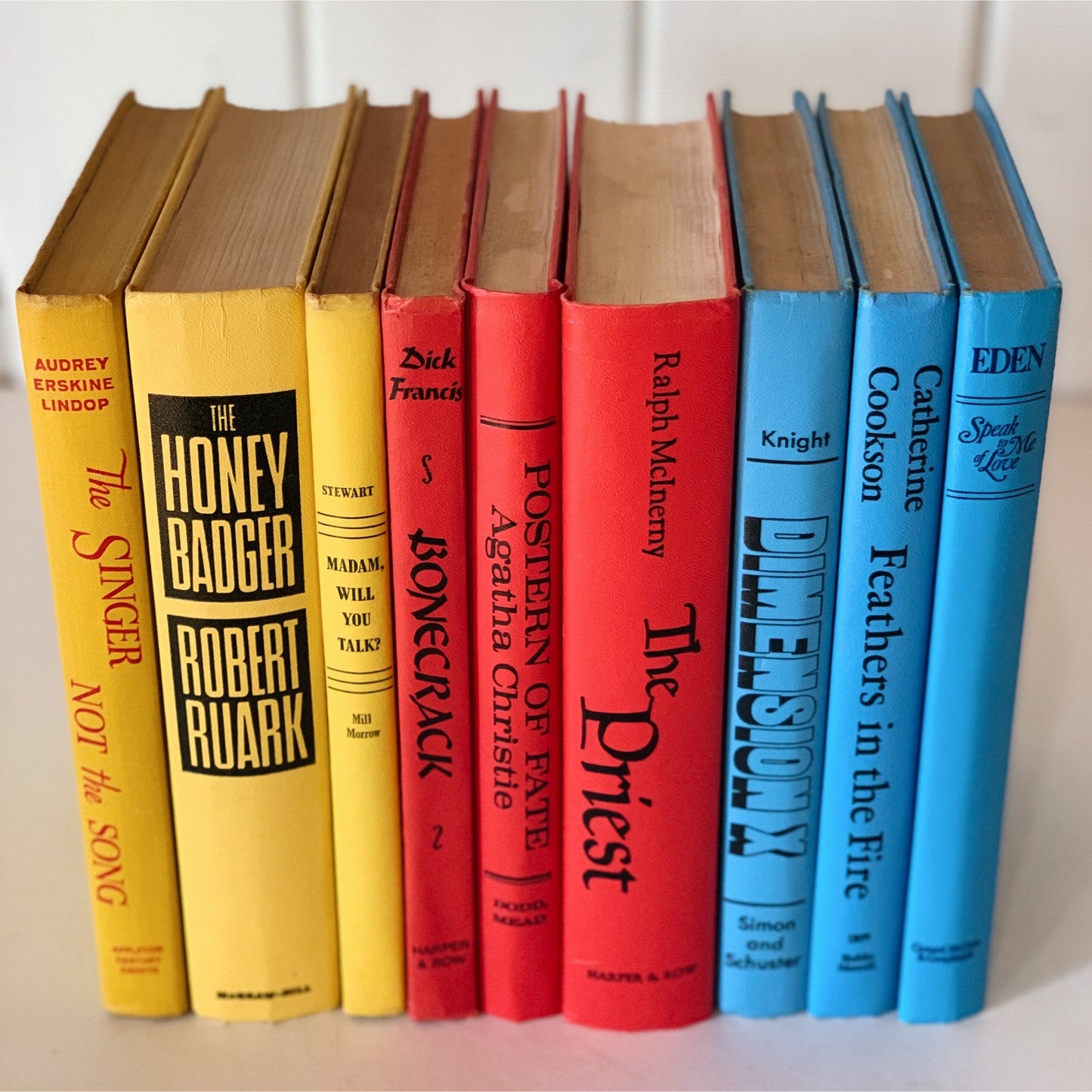 Retro Rainbow Books for Decor, Blue Red Yellow Book Bundle for Shelf Styling