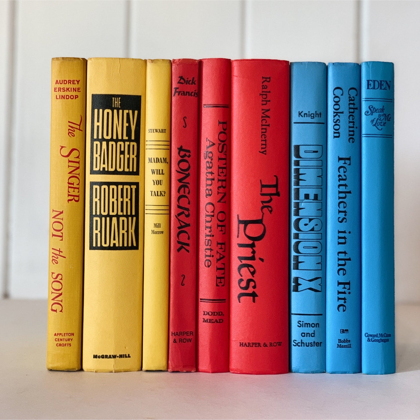 Retro Rainbow Books for Decor, Blue Red Yellow Book Bundle for Shelf Styling