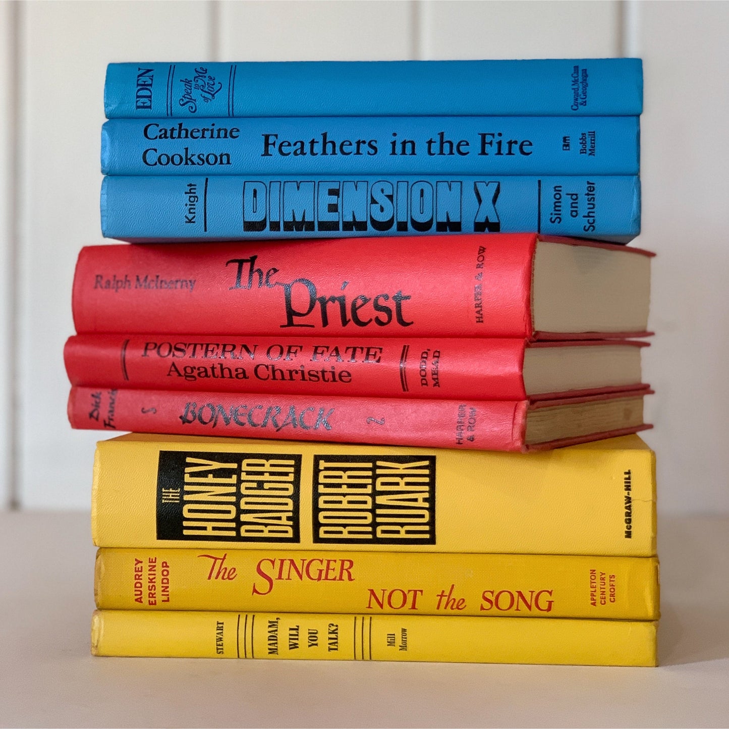 Retro Rainbow Books for Decor, Blue Red Yellow Book Bundle for Shelf Styling