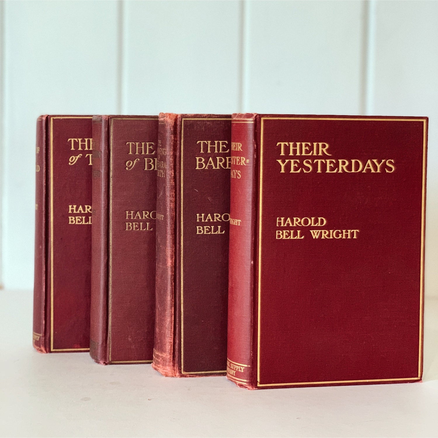 Antique Red and Gold Books for Decor, Harold Bell Wright Book Bundle, 1910s