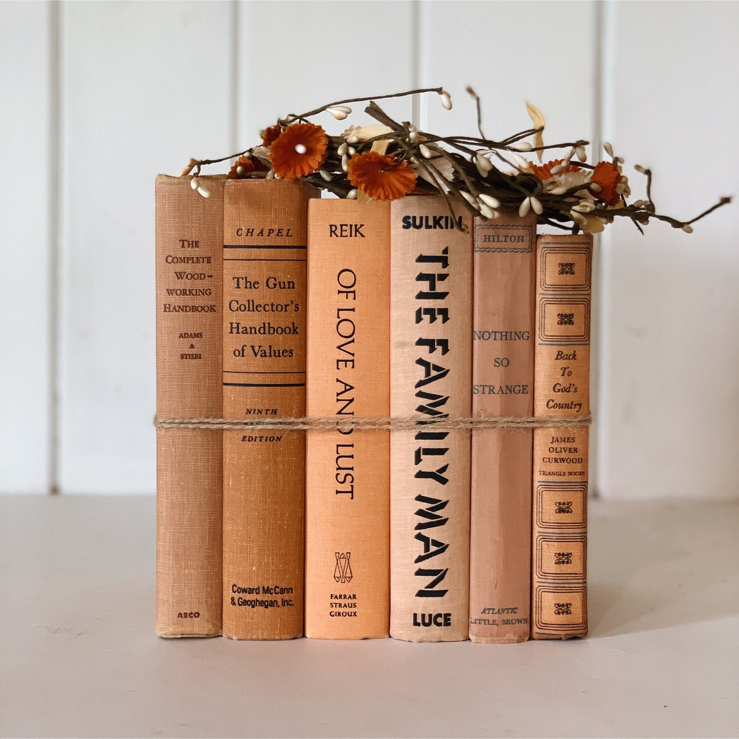 Peach Orange and Copper Vintage Book Bundle, Handmade Bookshelf Decor, Books By Color