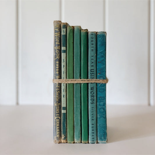 Vintage Spelling Textbook Set, Blue and Green Book Set for Classroom Decor