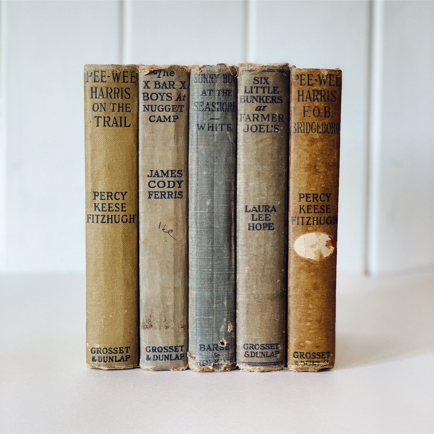 Antique Shabby Neutral Children's Books , Cozy Farmhouse Shelf Prop for Kids Room
