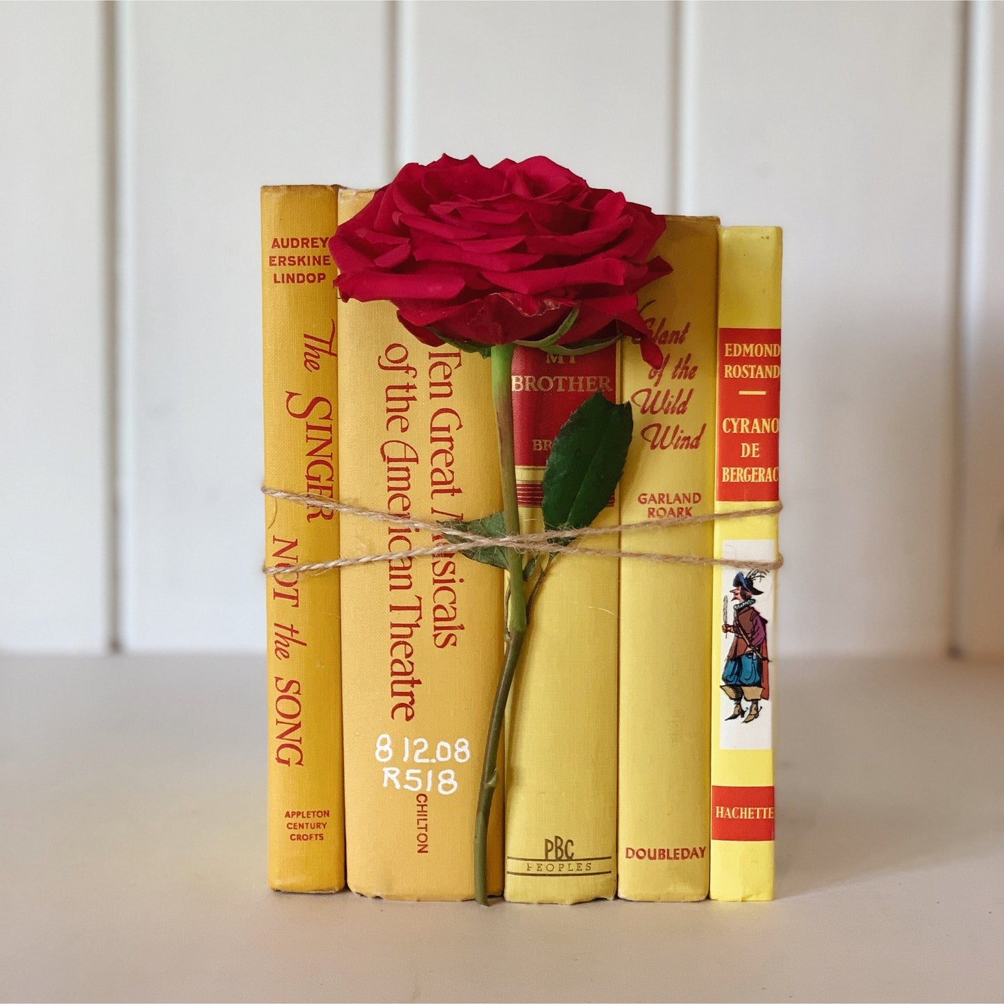 Decorative Vintage Red and Yellow Book Set for Shelf Styling