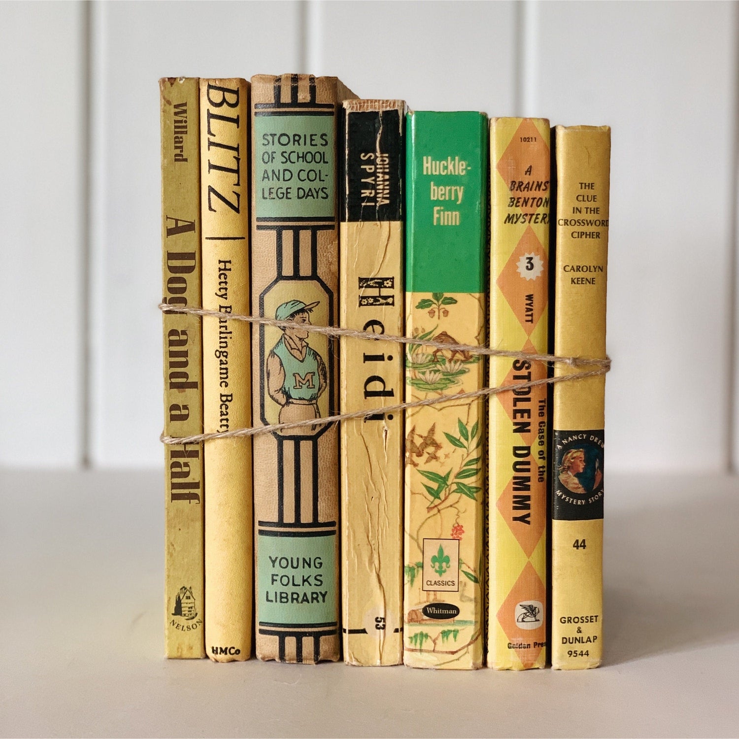 Decorative Vintage Yellow Book Set for Playroom Decor, Kids Books By Color for Shelf Styling