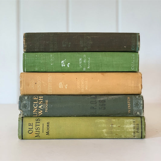 Antique Green John Trotwood Moore Novel Bundle, Books for Display, Farmhouse Bookshelf Decor,