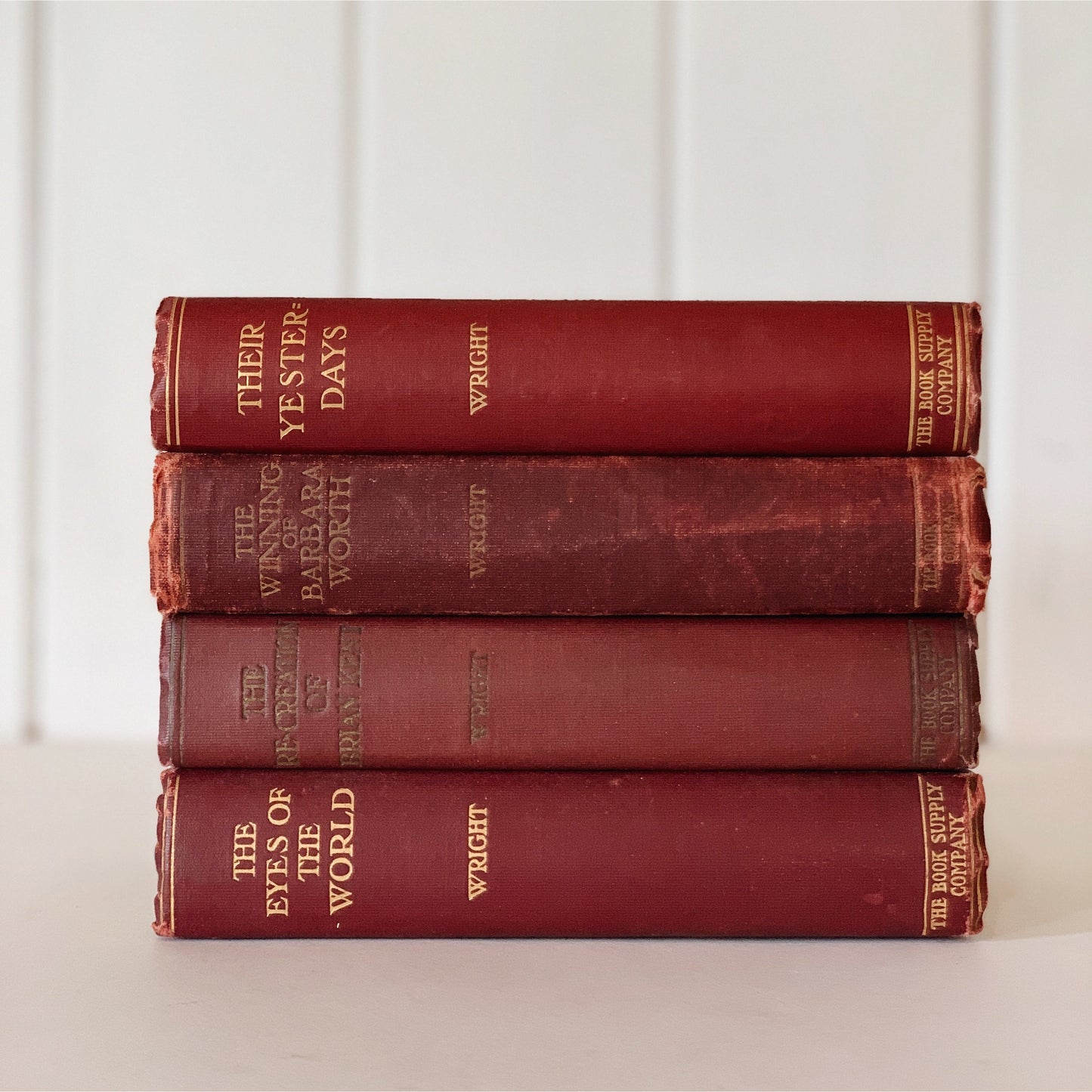 Antique Red and Gold Books for Decor, Harold Bell Wright Book Bundle, 1910s