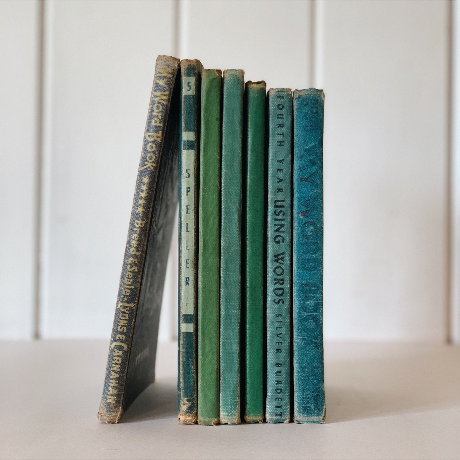 Vintage Spelling Textbook Set, Blue and Green Book Set for Classroom Decor
