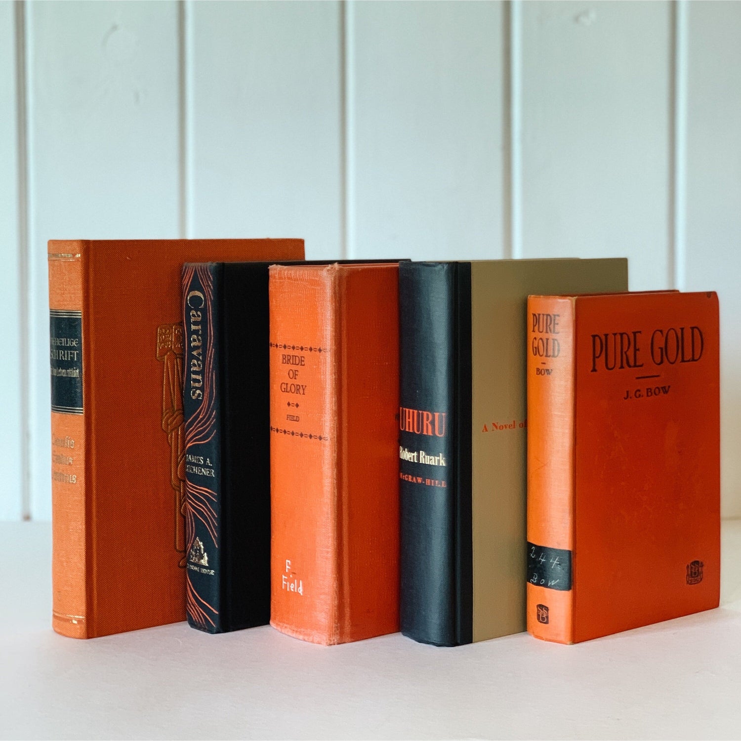 Black and Orange Vintage Books by Color for Decor, Halloween Shelf Styling