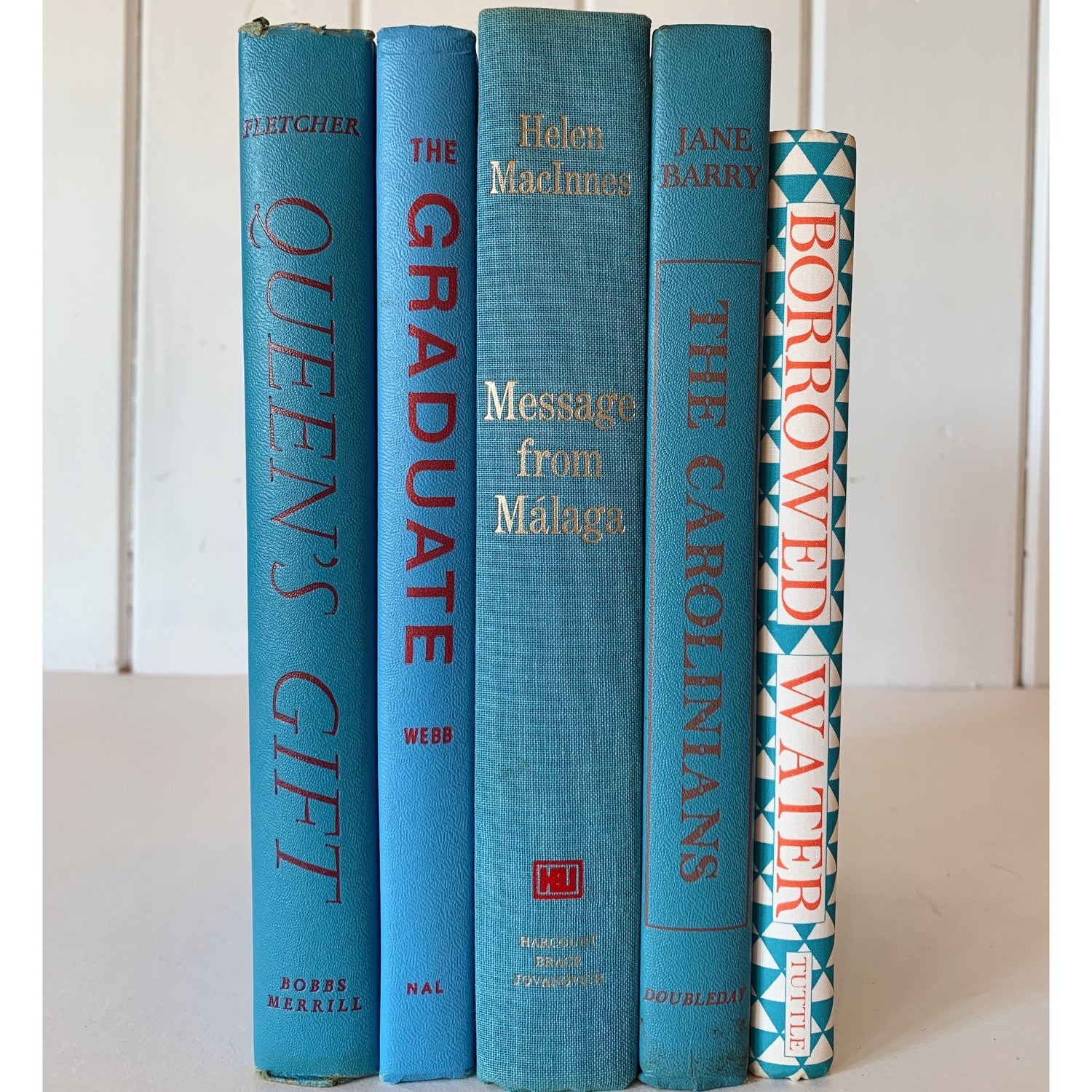 Vintage Mid-Century Turquoise Blue and Orange Books for Shelf Styling
