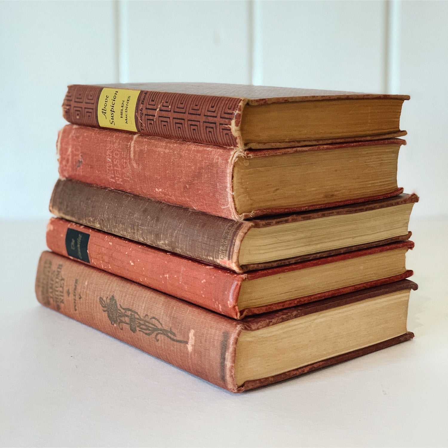 Vintage Red Shabby Books for Decor, Old Books for Bookshelf Decor, Farmhouse Shelf Styling