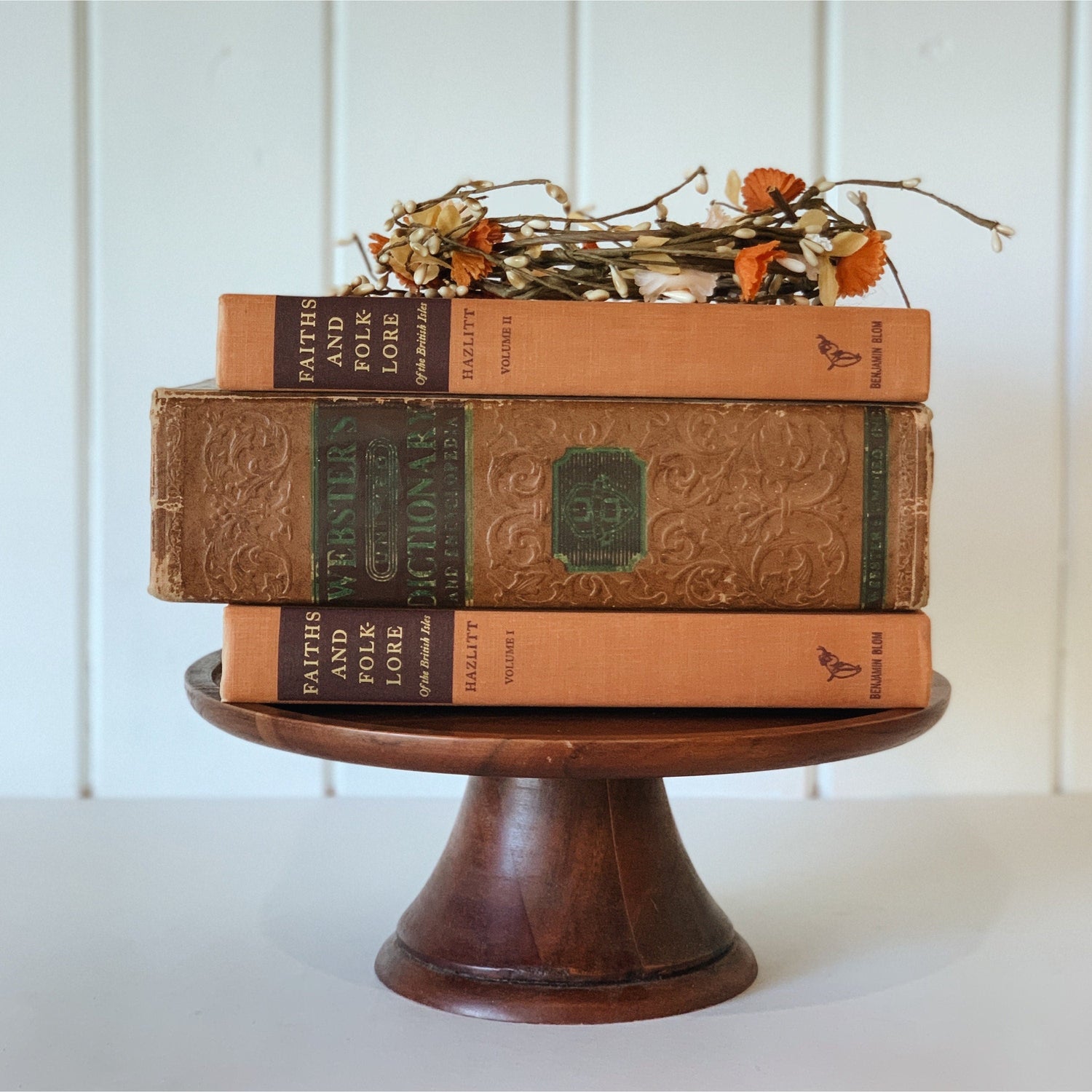 Oversized Vintage Reference Books for Decor, Brown and Copper Retro Books