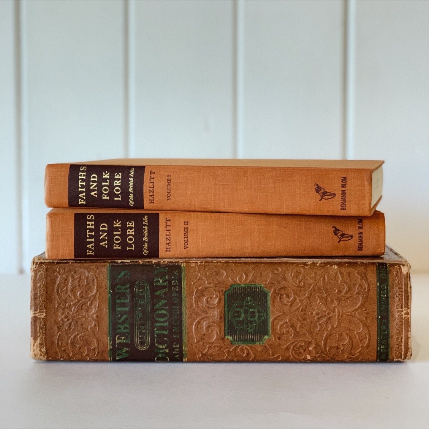 Oversized Vintage Reference Books for Decor, Brown and Copper Retro Books
