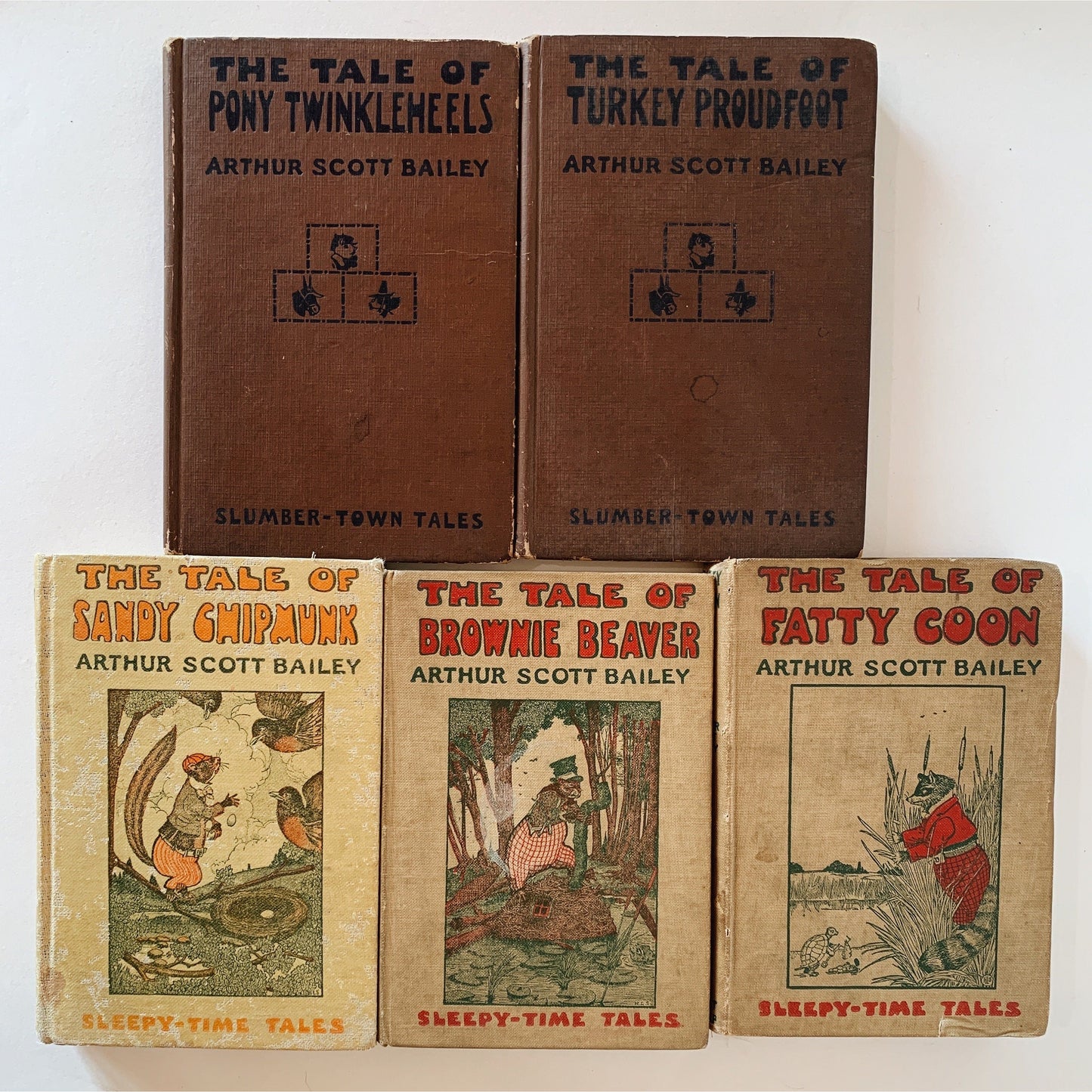 Antique Beige and Brown Children's Book Bundle, Arthur Scott Bailey Sleepy Time Tales