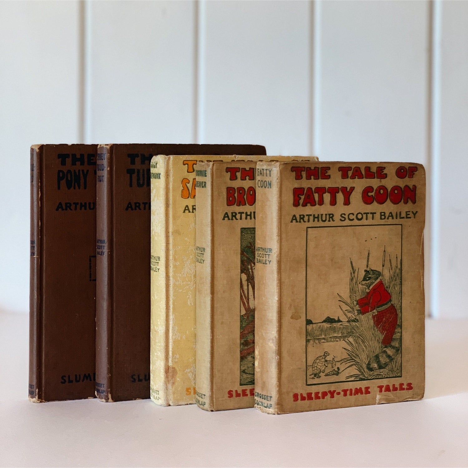 Antique Beige and Brown Children's Book Bundle, Arthur Scott Bailey Sleepy Time Tales