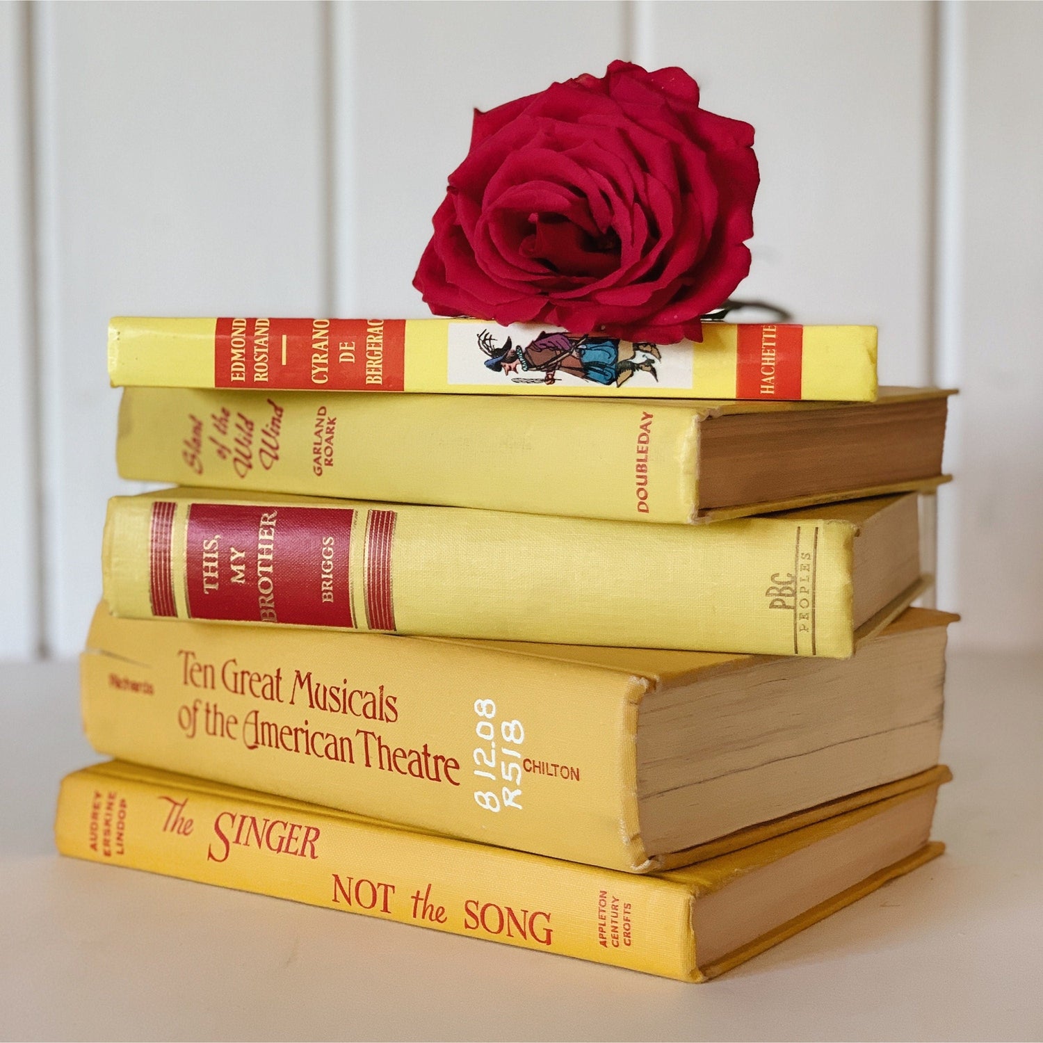 Decorative Vintage Red and Yellow Book Set for Shelf Styling