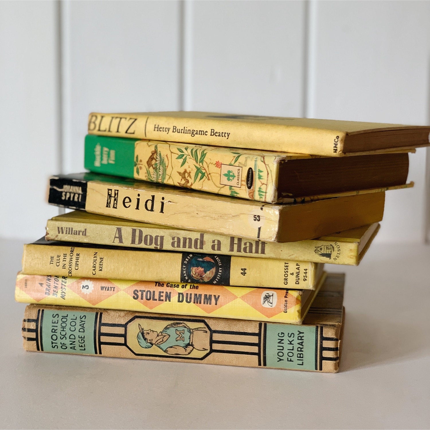 Decorative Vintage Yellow Book Set for Playroom Decor, Kids Books By Color for Shelf Styling