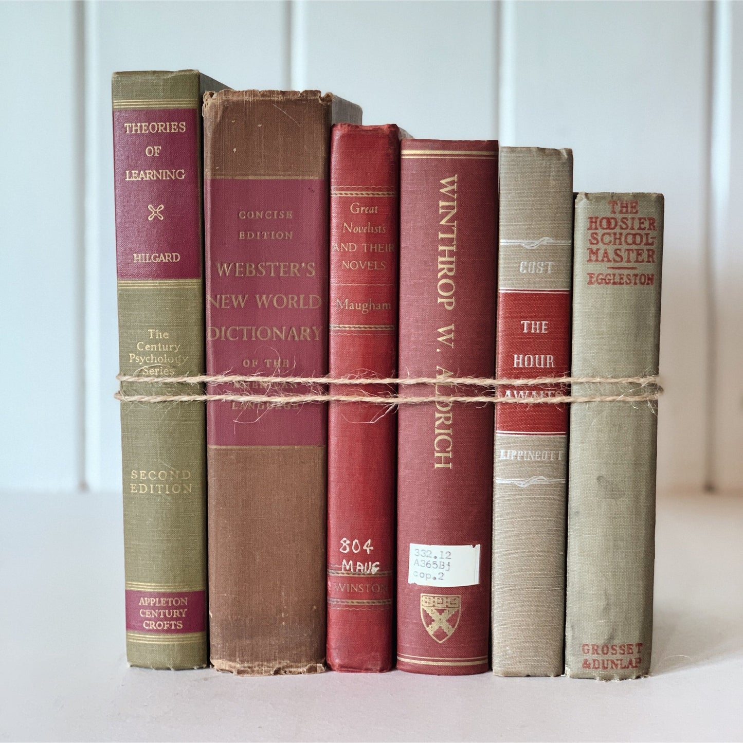 Vintage Mauve, Maroon Red, and Tan Mid Century Modern Masculine Books for Shelf Styling