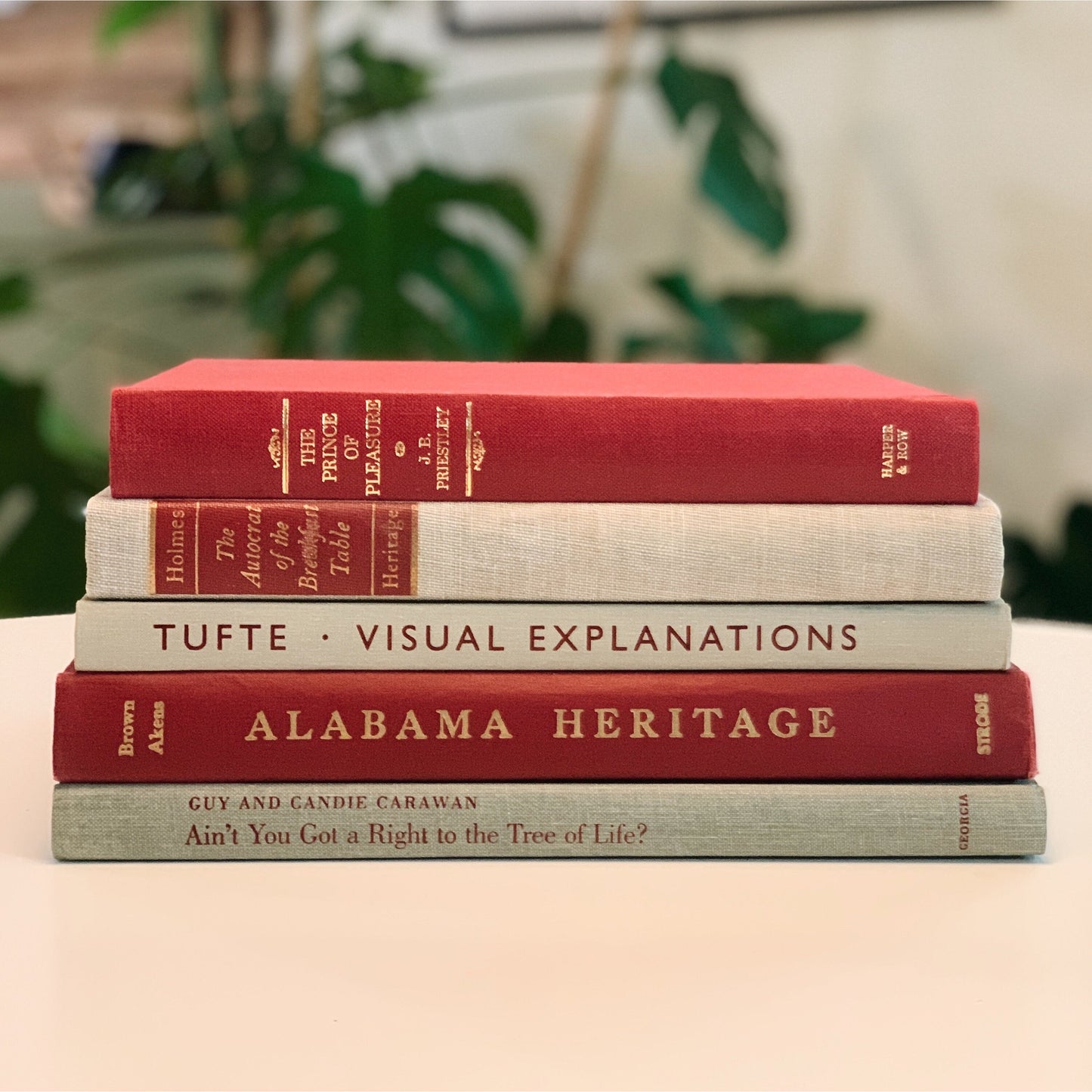 Maroon Red and Gray Vintage Coffee Table Books, Handmade Decor