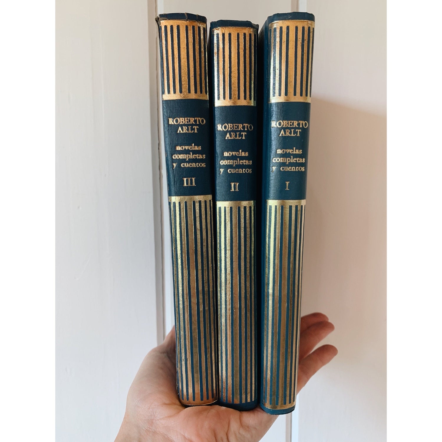 Vintage Blue and Gold Books for Decor, Roberto Arlt Spanish Books, 1963