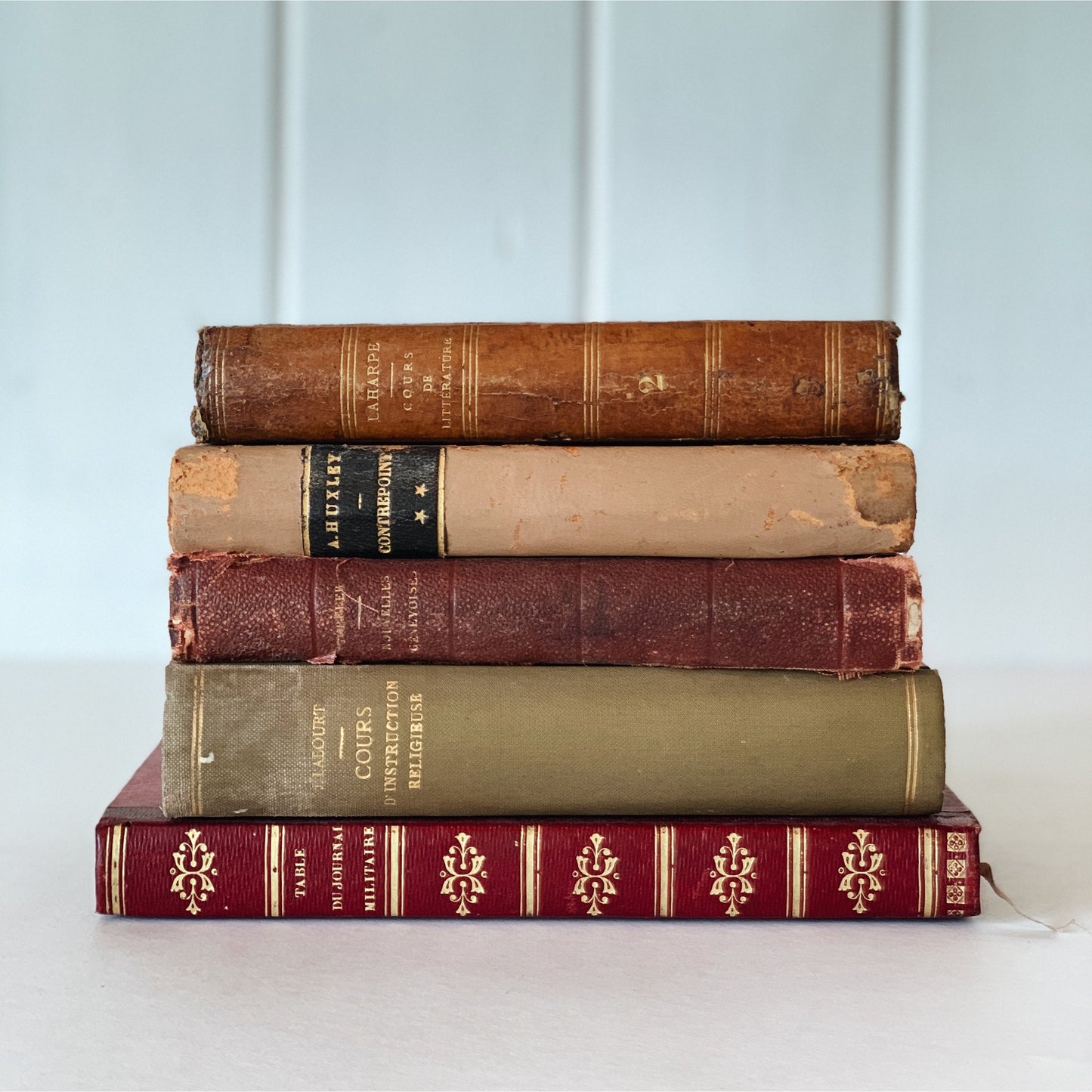 Antique Leather-Bound French Books,1800s-1900s Book Bundle, Handmade Decor