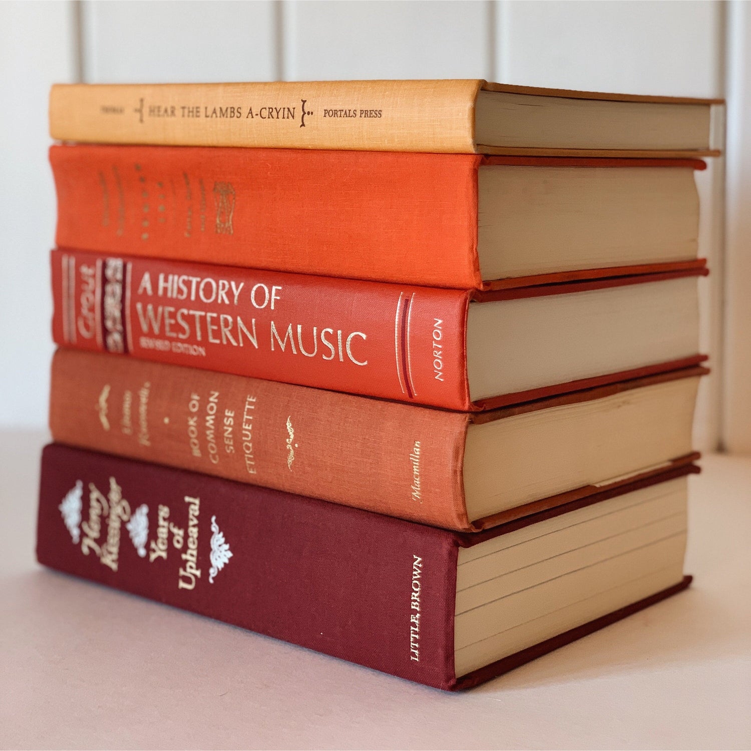 Vintage Oversized Orange Red Books for Decor, Books By Color