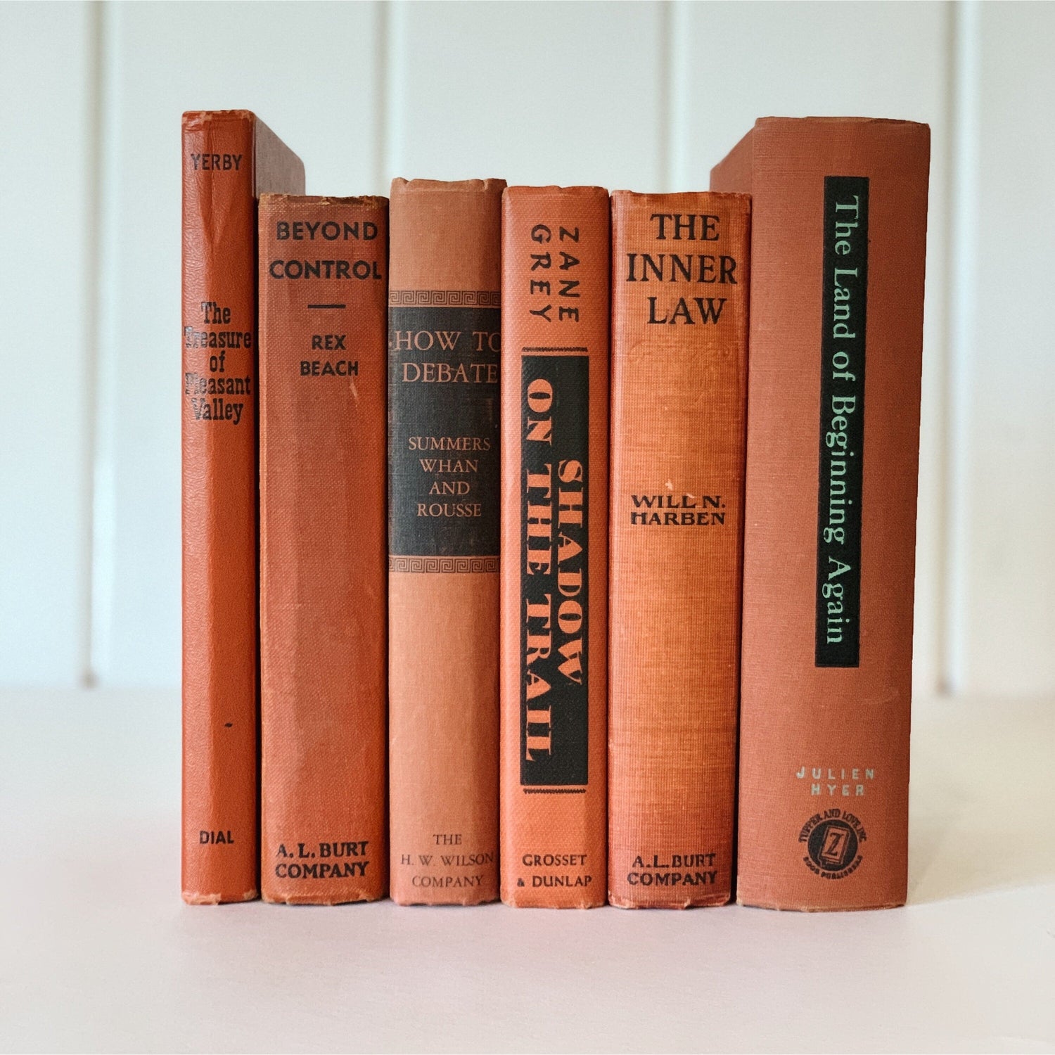 Terra Cotta and Black Decorative Books, Vintage Old Book Decor, Retro 1970s Boho Bookshelf Decor