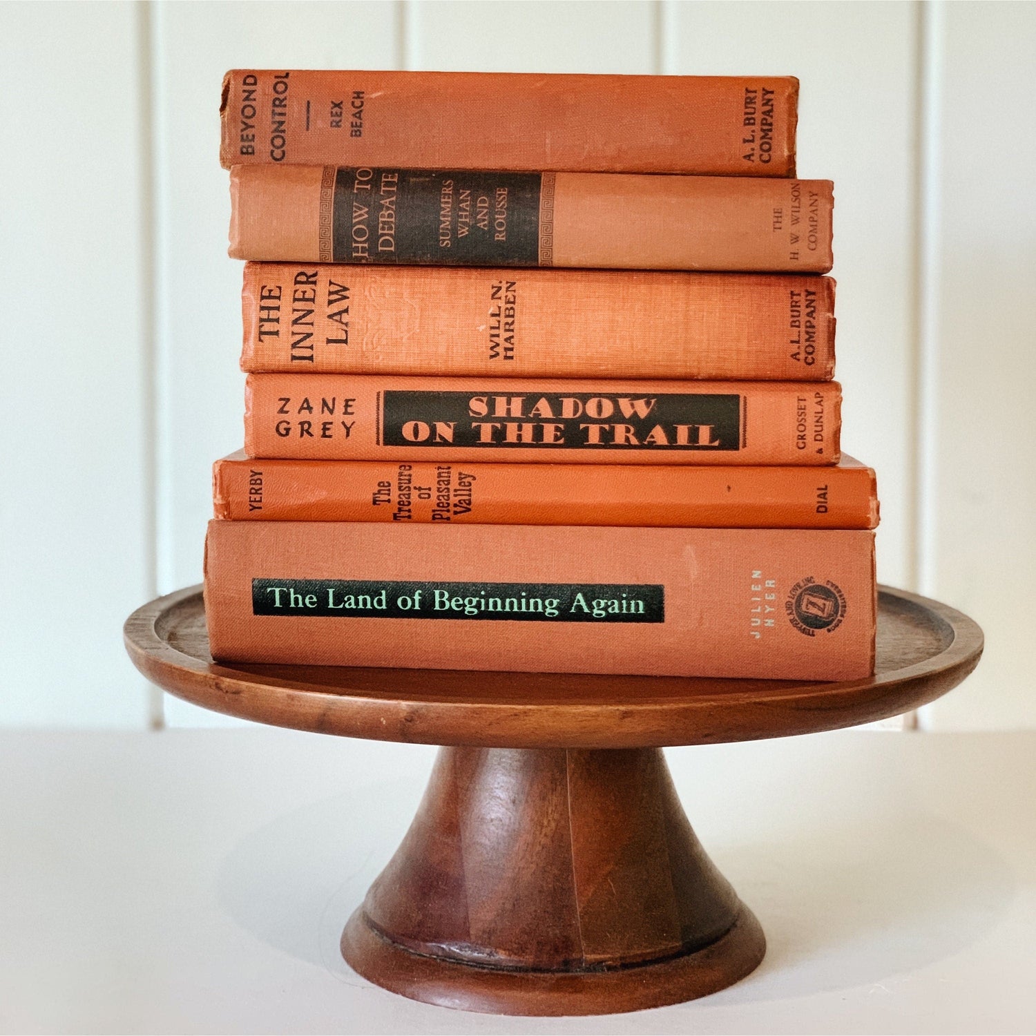 Terra Cotta and Black Decorative Books, Vintage Old Book Decor, Retro 1970s Boho Bookshelf Decor