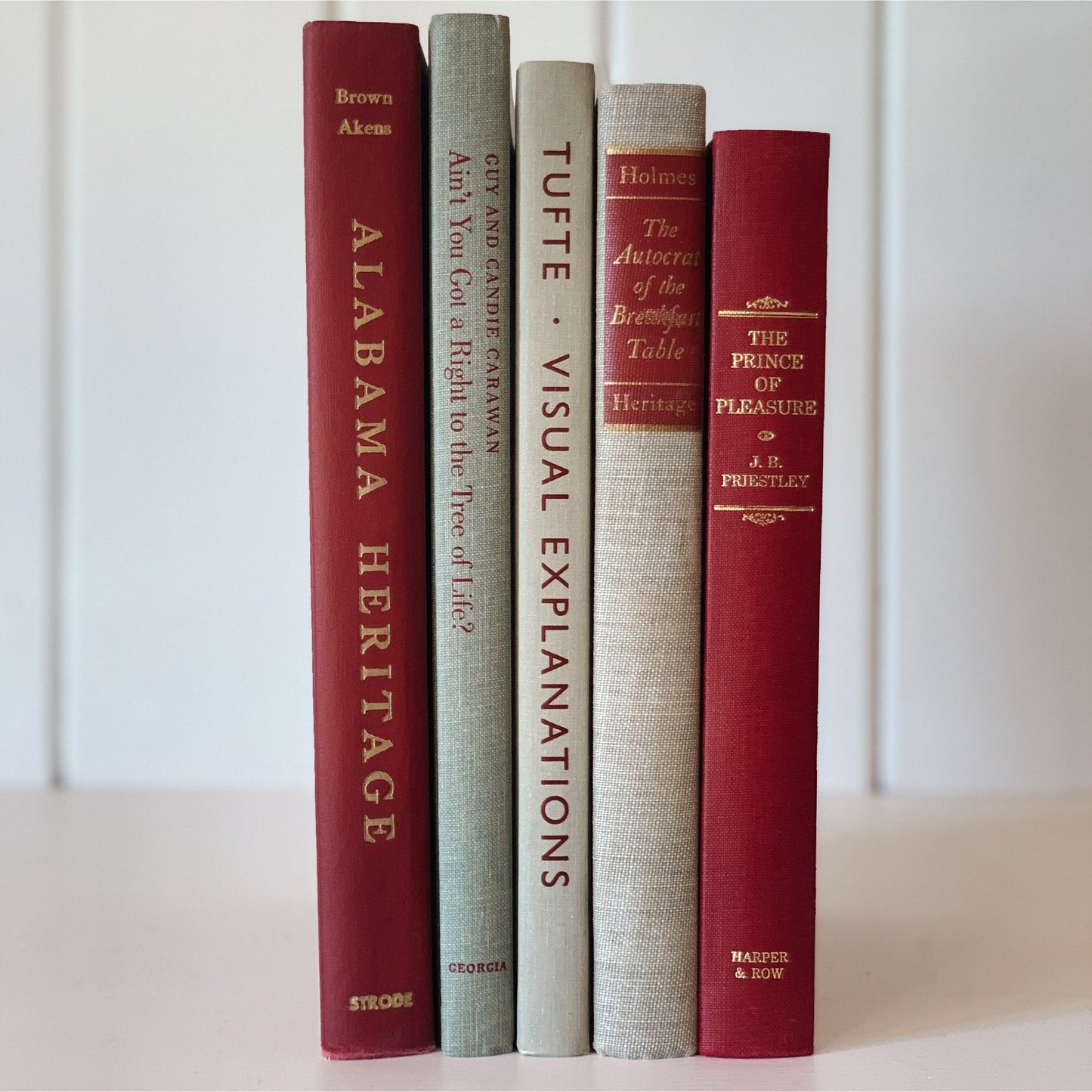 Maroon Red and Gray Vintage Coffee Table Books, Handmade Decor