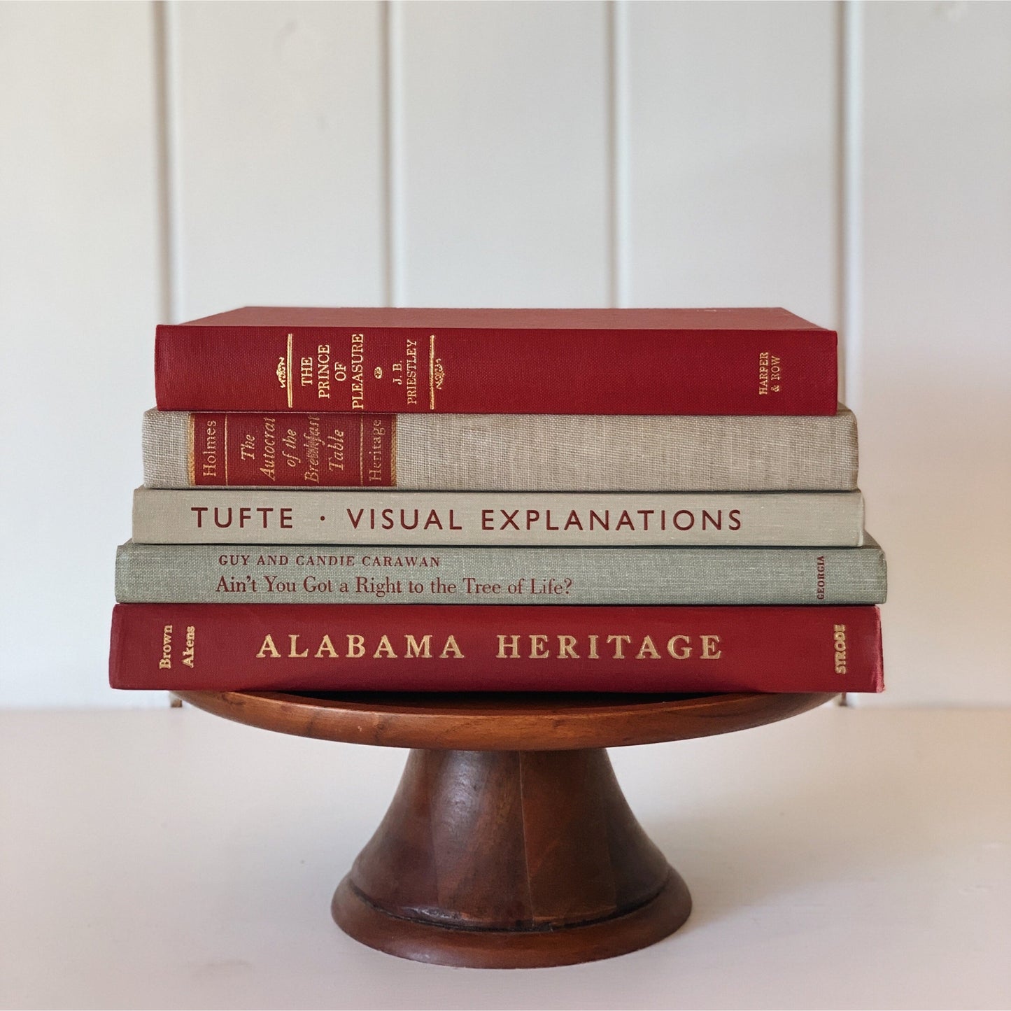 Maroon Red and Gray Vintage Coffee Table Books, Handmade Decor