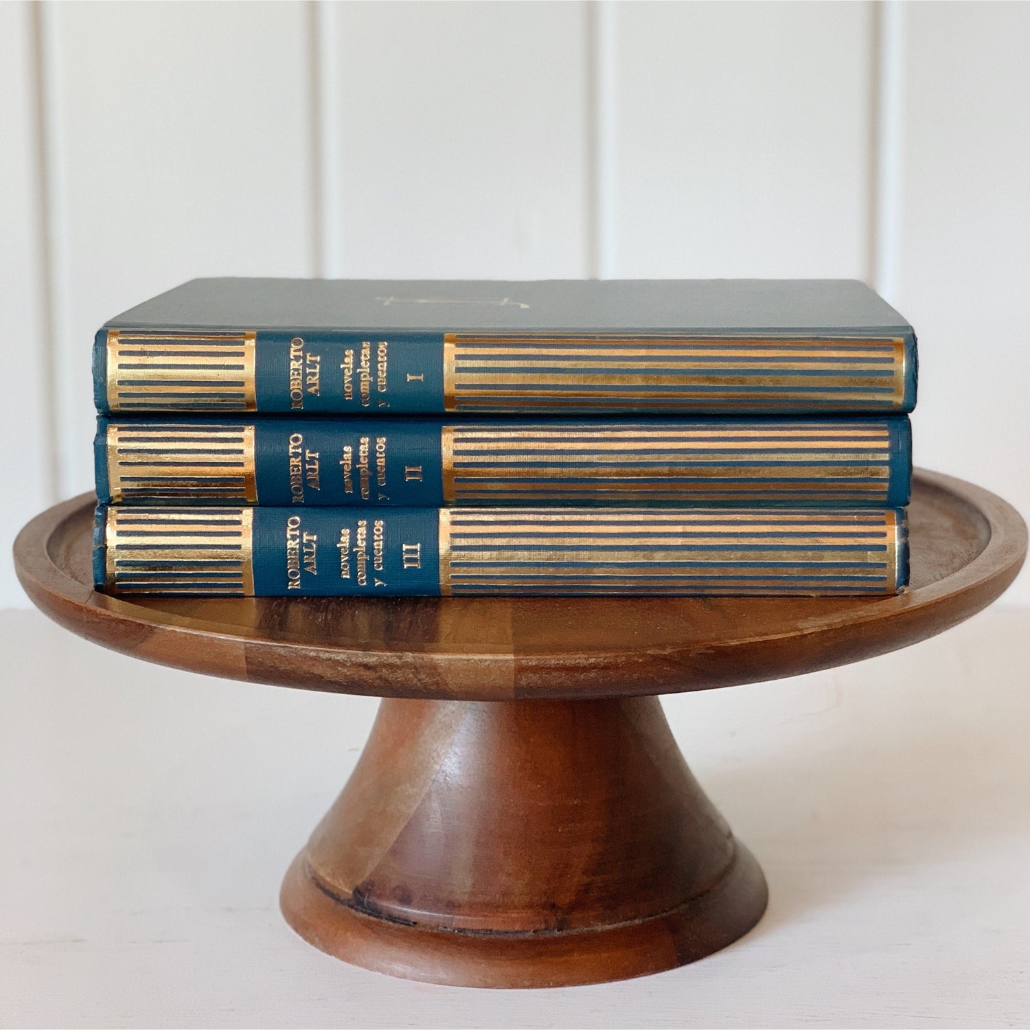 Vintage Blue and Gold Books for Decor, Roberto Arlt Spanish Books, 1963