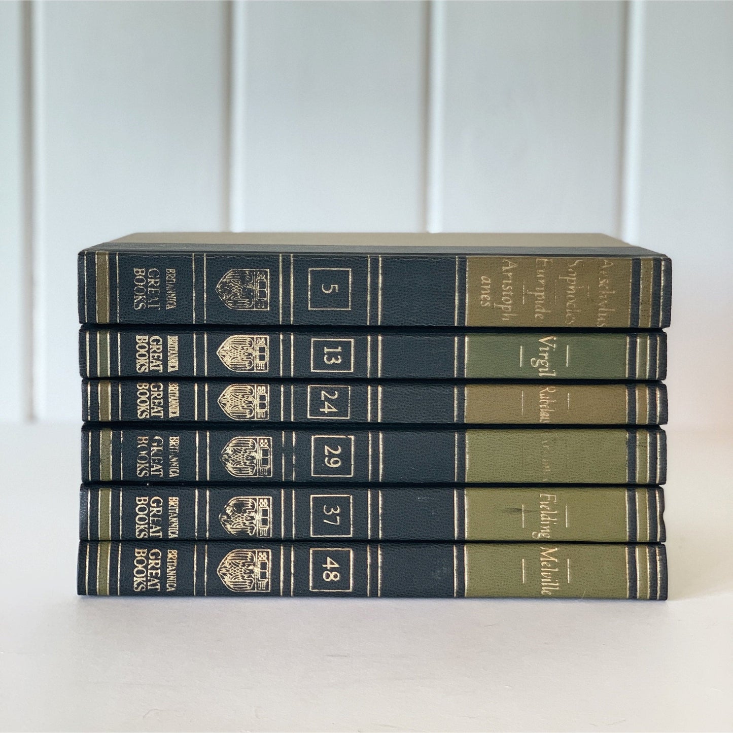 Vintage Black and Olive Green Books, Great Books of the Western World, 1984 Book Set, Office Decor