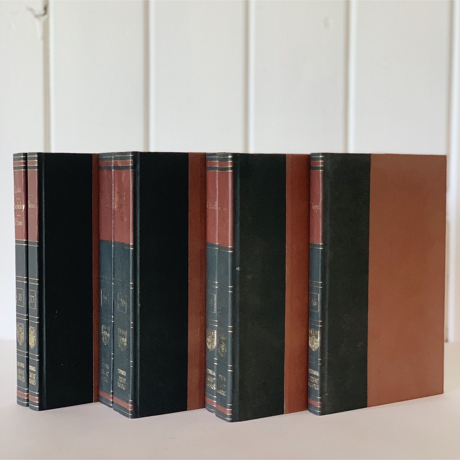 Black and Maroon Mid-Century Bookshelf Decor, Great Books of the Western World, 1984 Book Set, Office Decor, Plum Colored Books