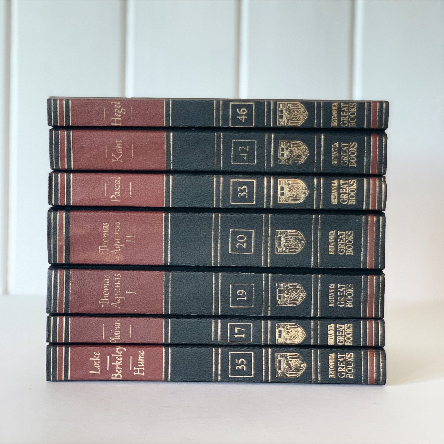 Black and Maroon Mid-Century Bookshelf Decor, Great Books of the Western World, 1984 Book Set, Office Decor, Plum Colored Books