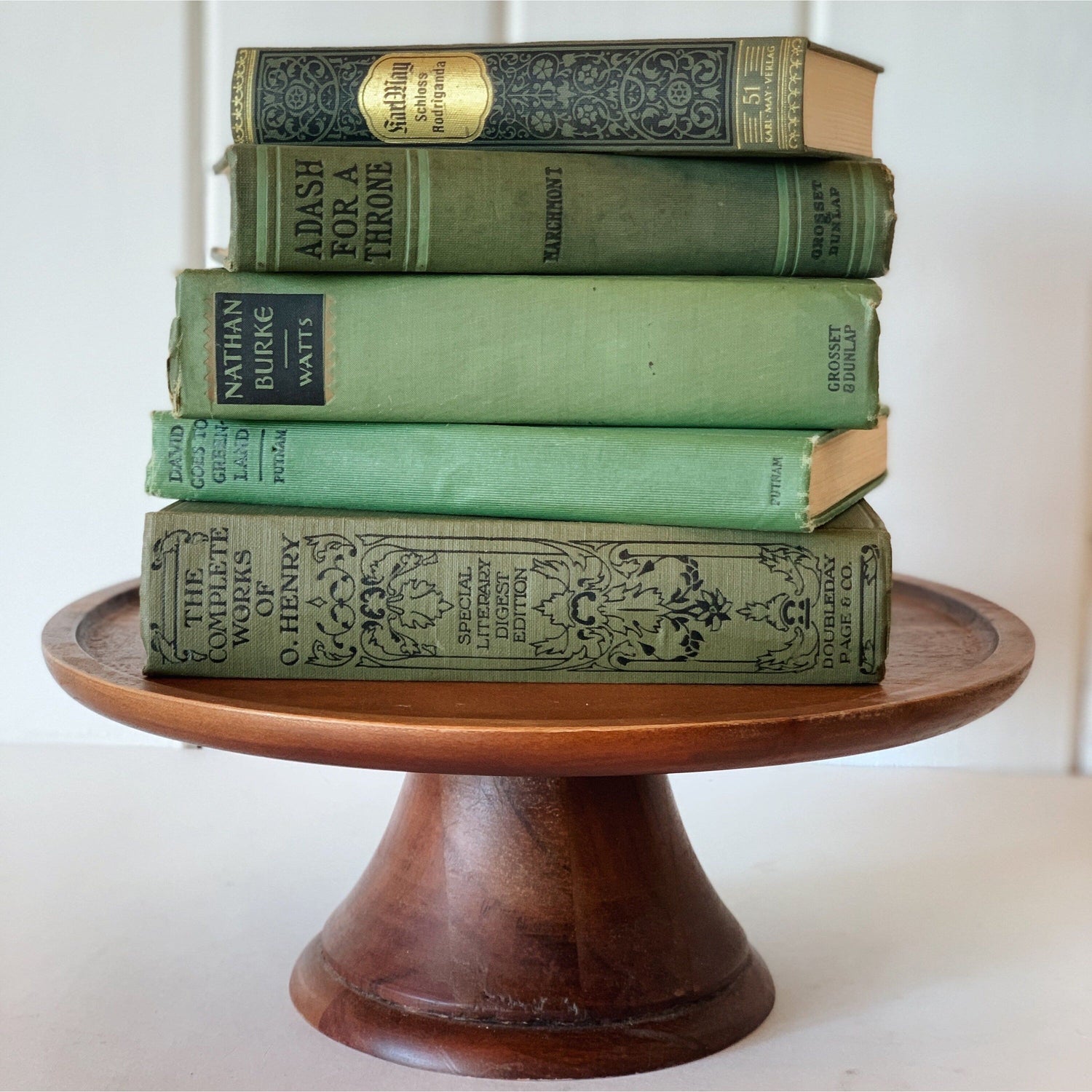 Vintage Olive Green and Black Books for Bookshelf Decor, Vintage Books By Color