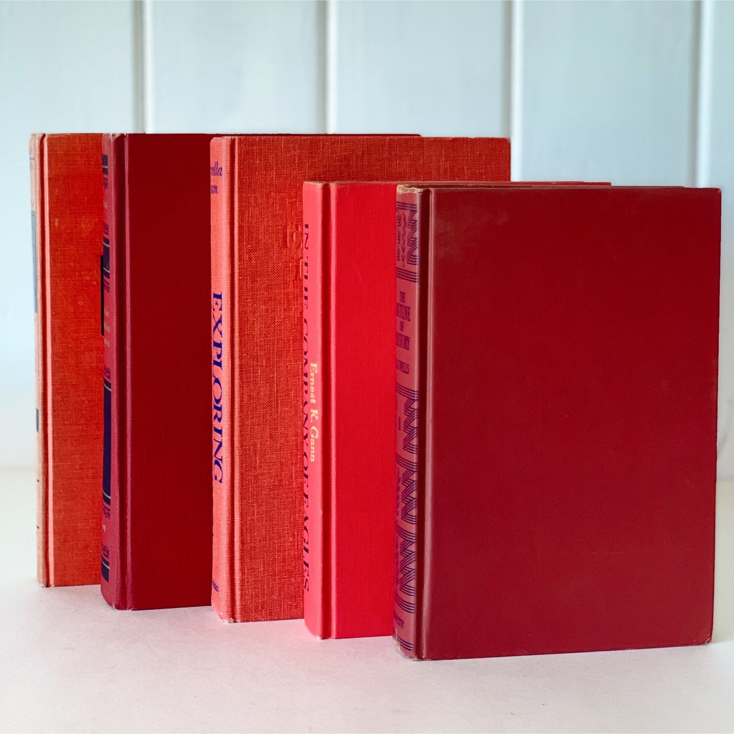 Red and Blue Vintage Book Set, Books By Color, Retro Mid Century Shelf Styling