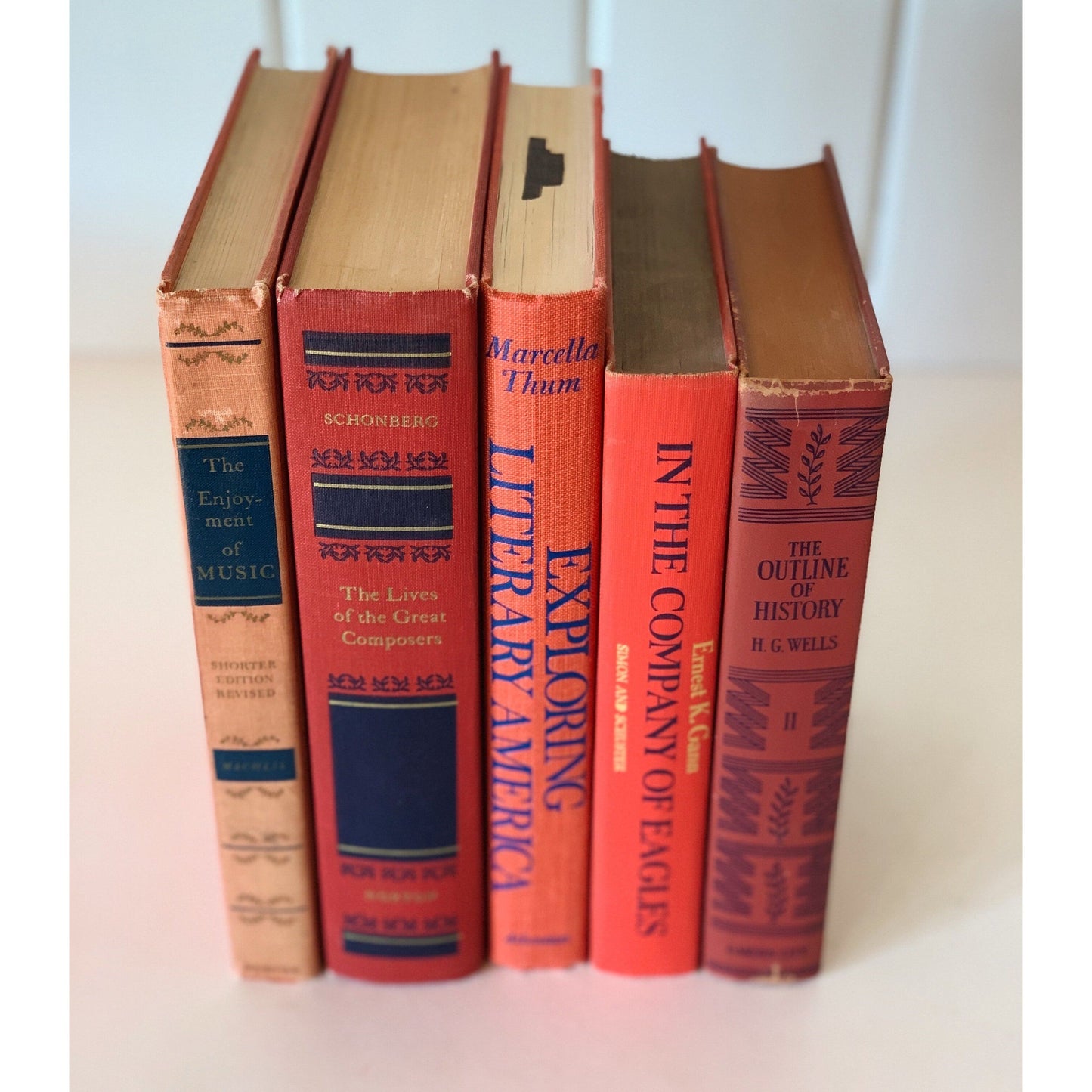 Red and Blue Vintage Book Set, Books By Color, Retro Mid Century Shelf Styling
